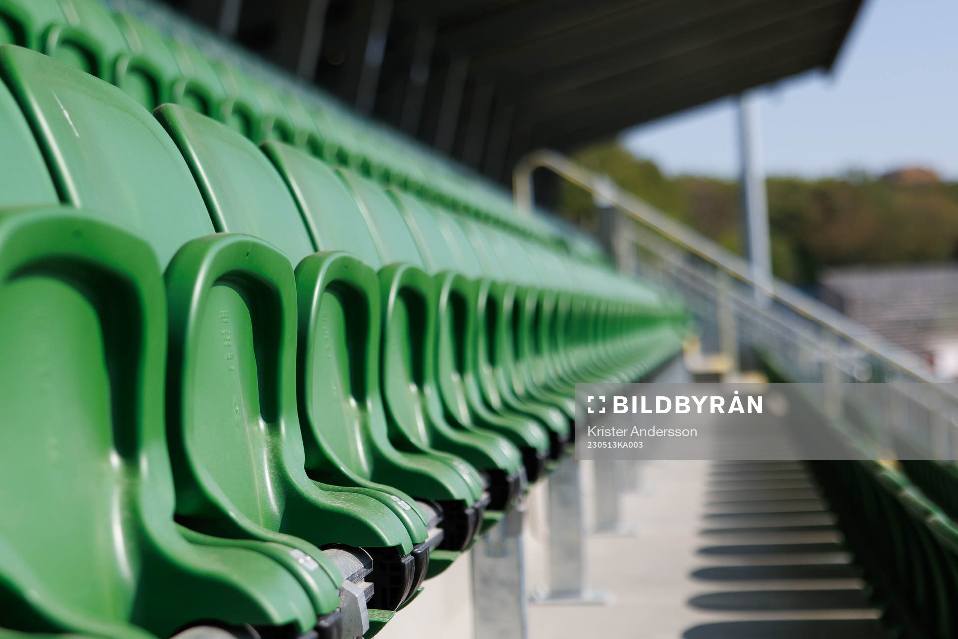Stolar på Påskbergsvallen inför fotbollsmatchen i Allsvenskan mellan Varberg och IFK Norrköping den 13 maj 2023 i Varberg. 
