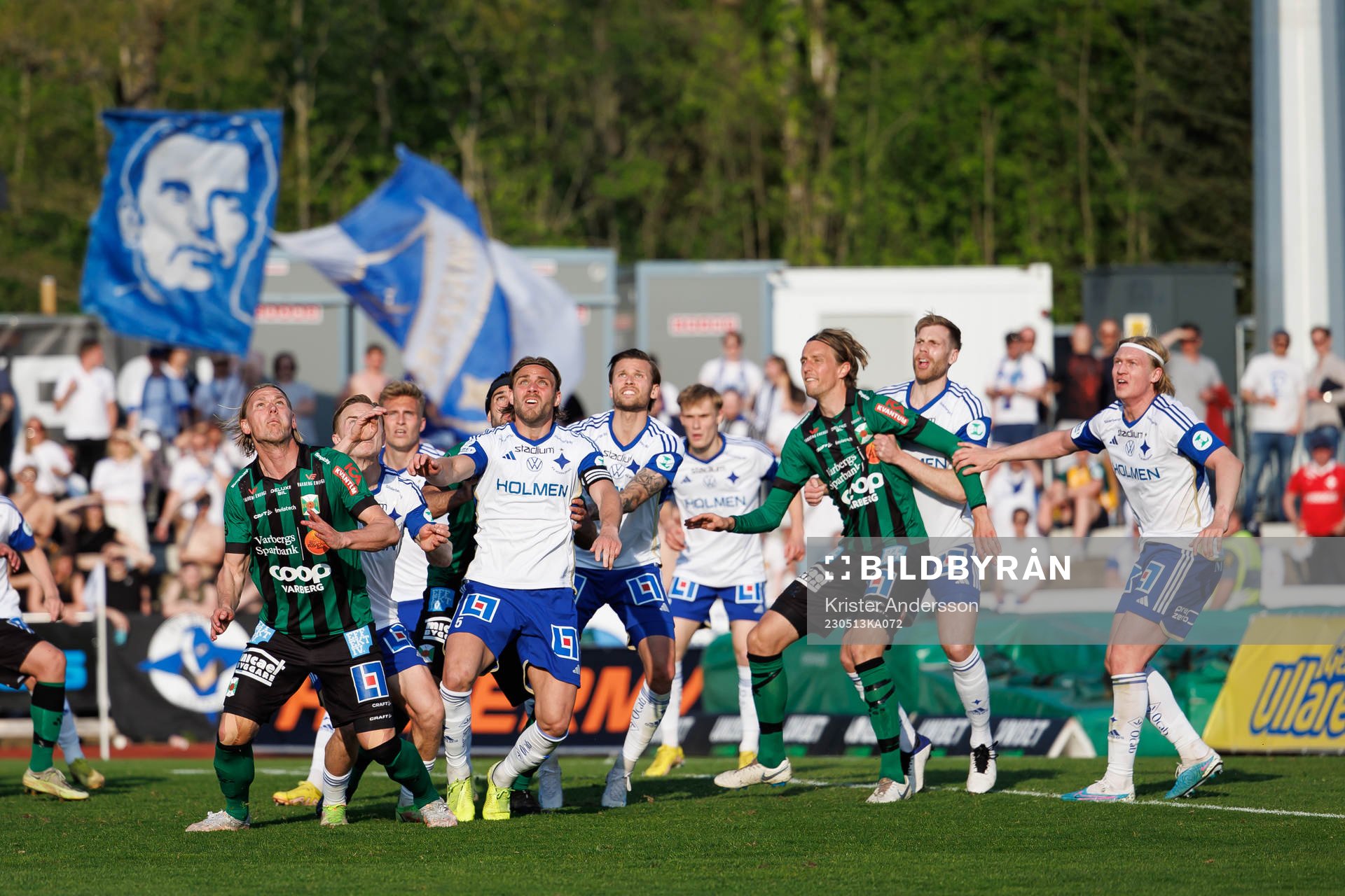 Hörna under fotbollsmatchen i Allsvenskan mellan Varberg och IFK Norrköping den 13 maj 2023 i Varberg. 