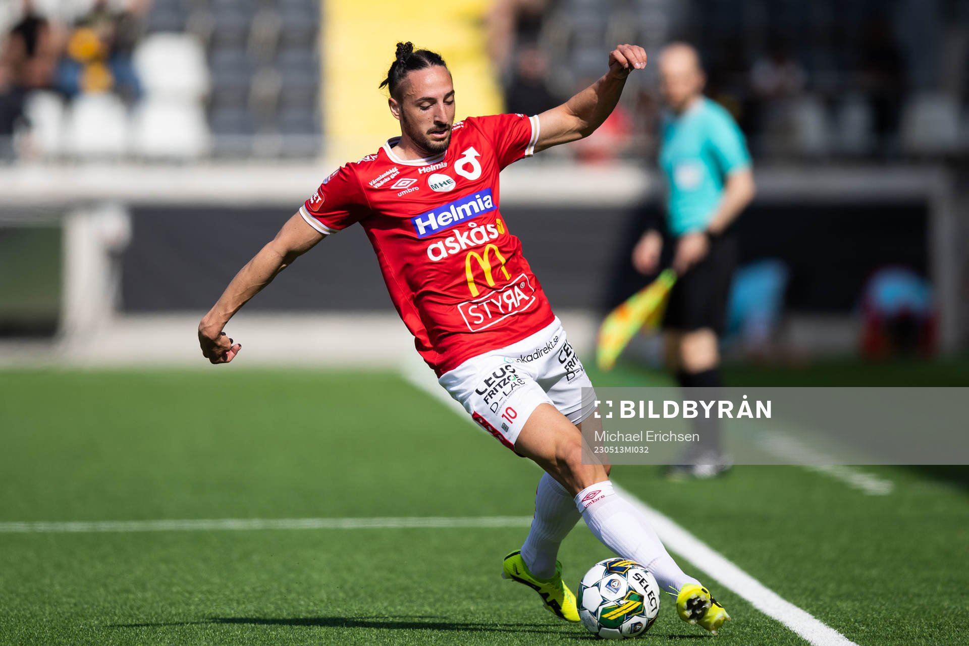Degerfors Dijan Vukojevic under fotbollsmatchen i Allsvenskan mellan Häcken och Degerfors den 13 maj 2023 i Göteborg. 