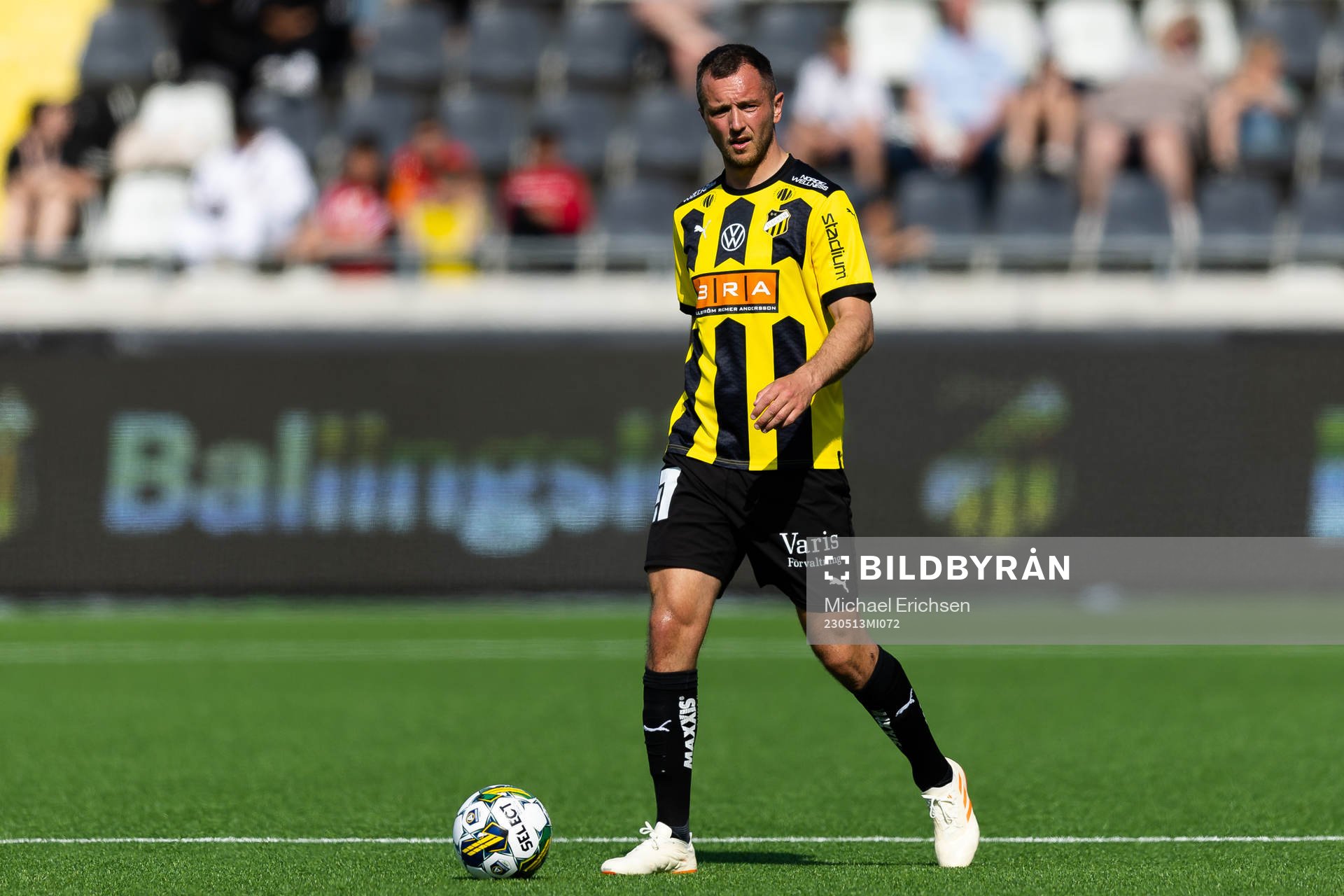 Häckens Even Hovland under fotbollsmatchen i Allsvenskan mellan Häcken och Degerfors den 13 maj 2023 i Göteborg. 