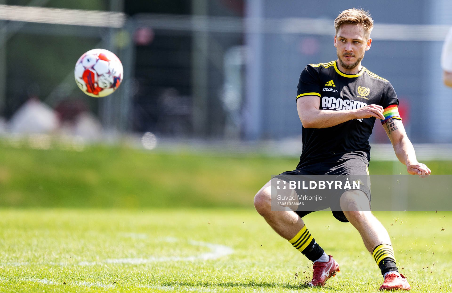 Växjö Norras Jesper Andreasson under fotbollsmatchen i division 3 sydöstra götaland mellan Växjö Norra och Växjö BK den 13 maj 2023 i Växjö.