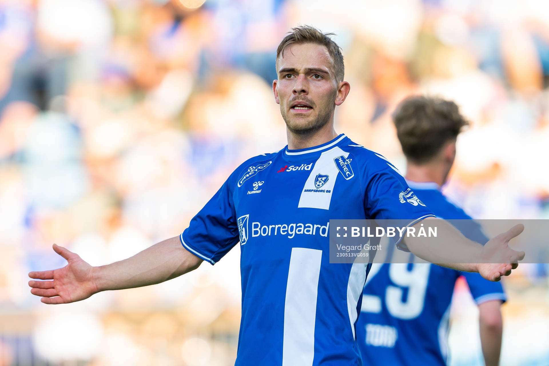 Mikkel Maigaard Jakobsen of Sarpsborg 08 during the Eliteserien football match between Sarpsborg 08 and Brann on May 13, 2023 in Sarpsborg. 