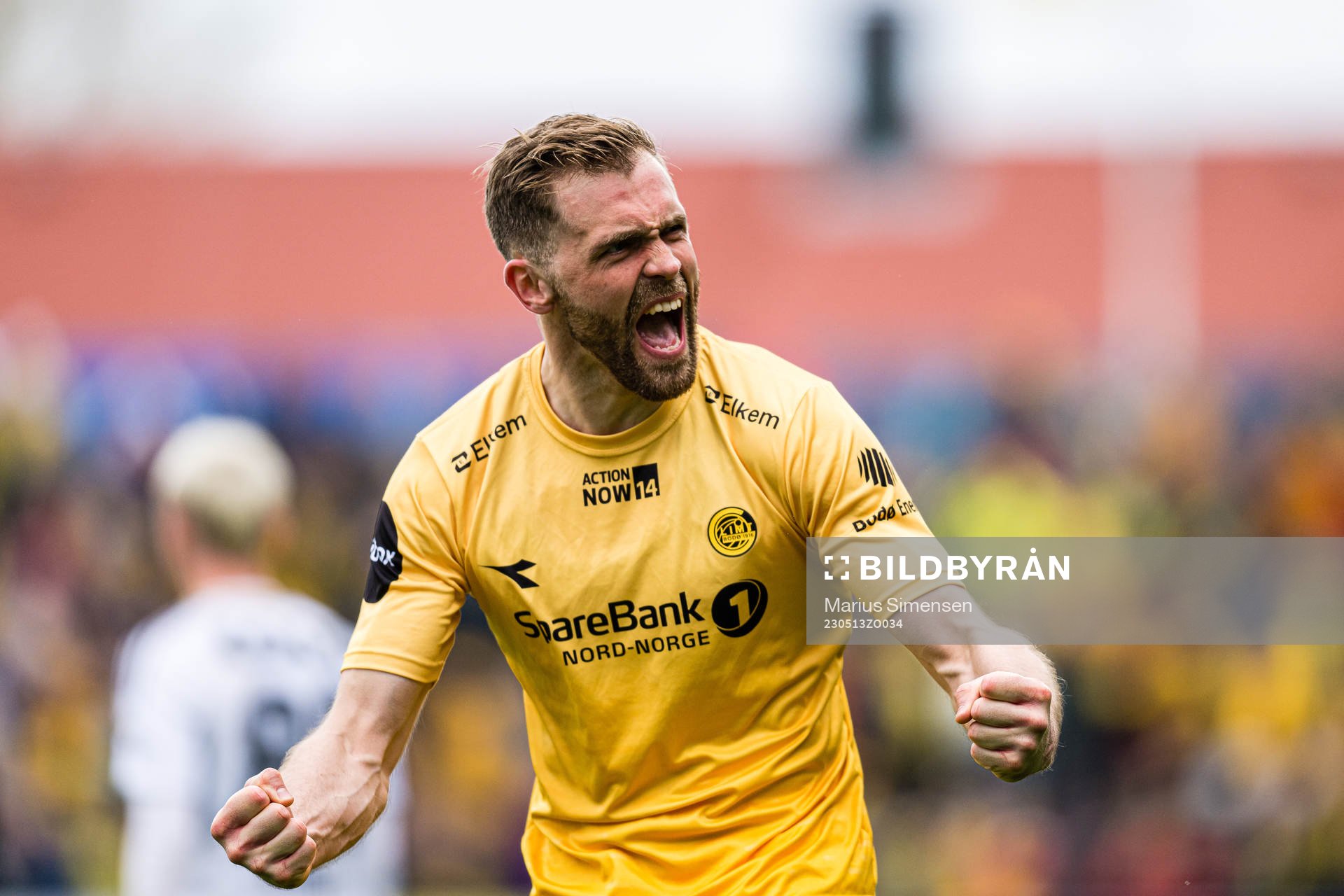Brede Moe of Bodø/Glimt celebrates after the Eliteserien match between Bodø/Glimt and Rosenborg on May 13, 2023 in Bodø.