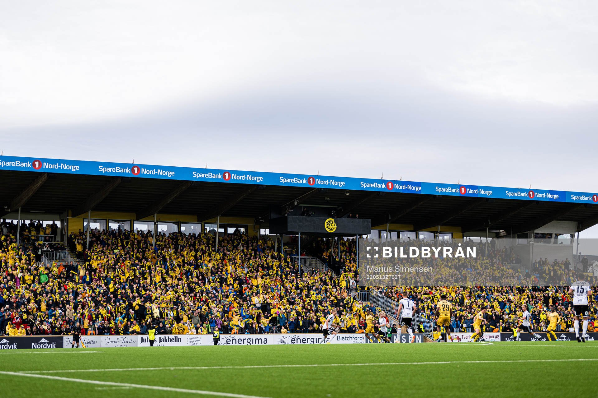 Spectators in the stands at Aspmyra Stadion