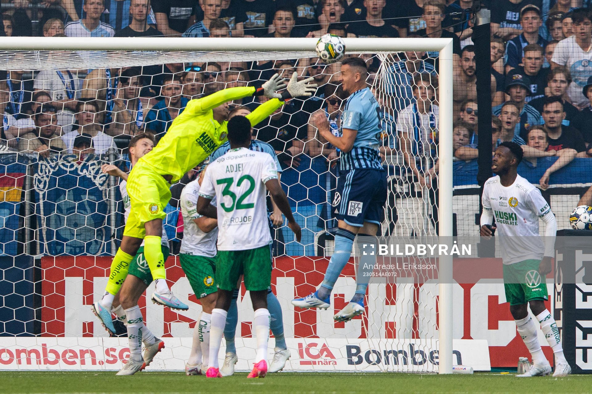 Djurgårdens Haris Radetinac nickar in 3-2 förbi Hammarbys