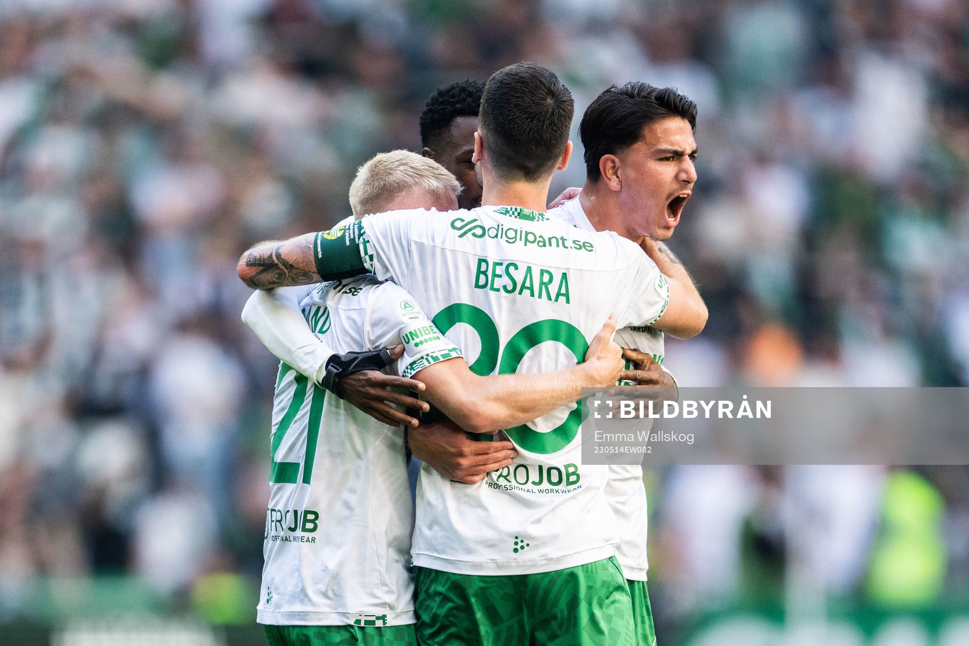 Hammarbys Simon Strand, Nahir Besara och Jusef Erabi jublar