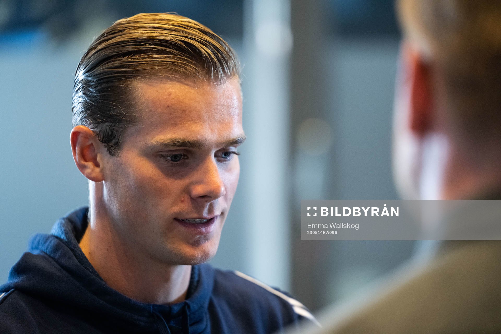 Djurgårdens Hampus Finndell i mixade zonen