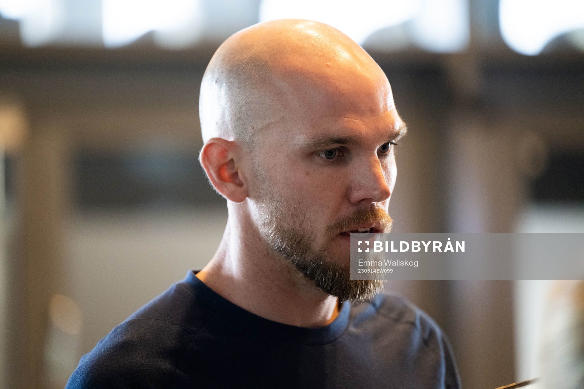 Djurgårdens Marcus Danielson i mixade zonen efter fotbollsmatchen i Allsvenskan mellan Hammarby och Djurgården den 14 maj 2023 i Stockholm.