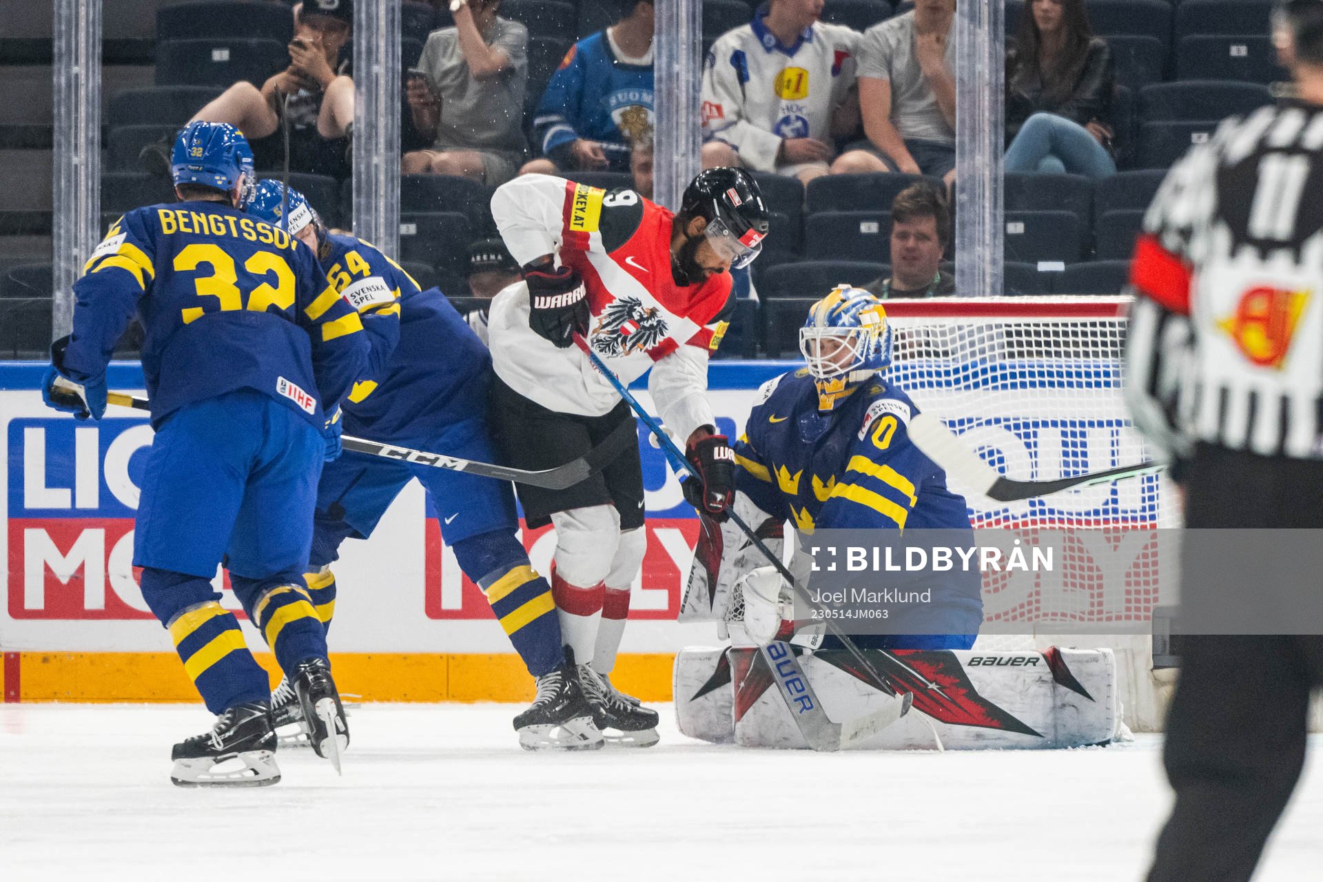 Lukas Bengtsson, Anton Lindholm and goaltender Jesper