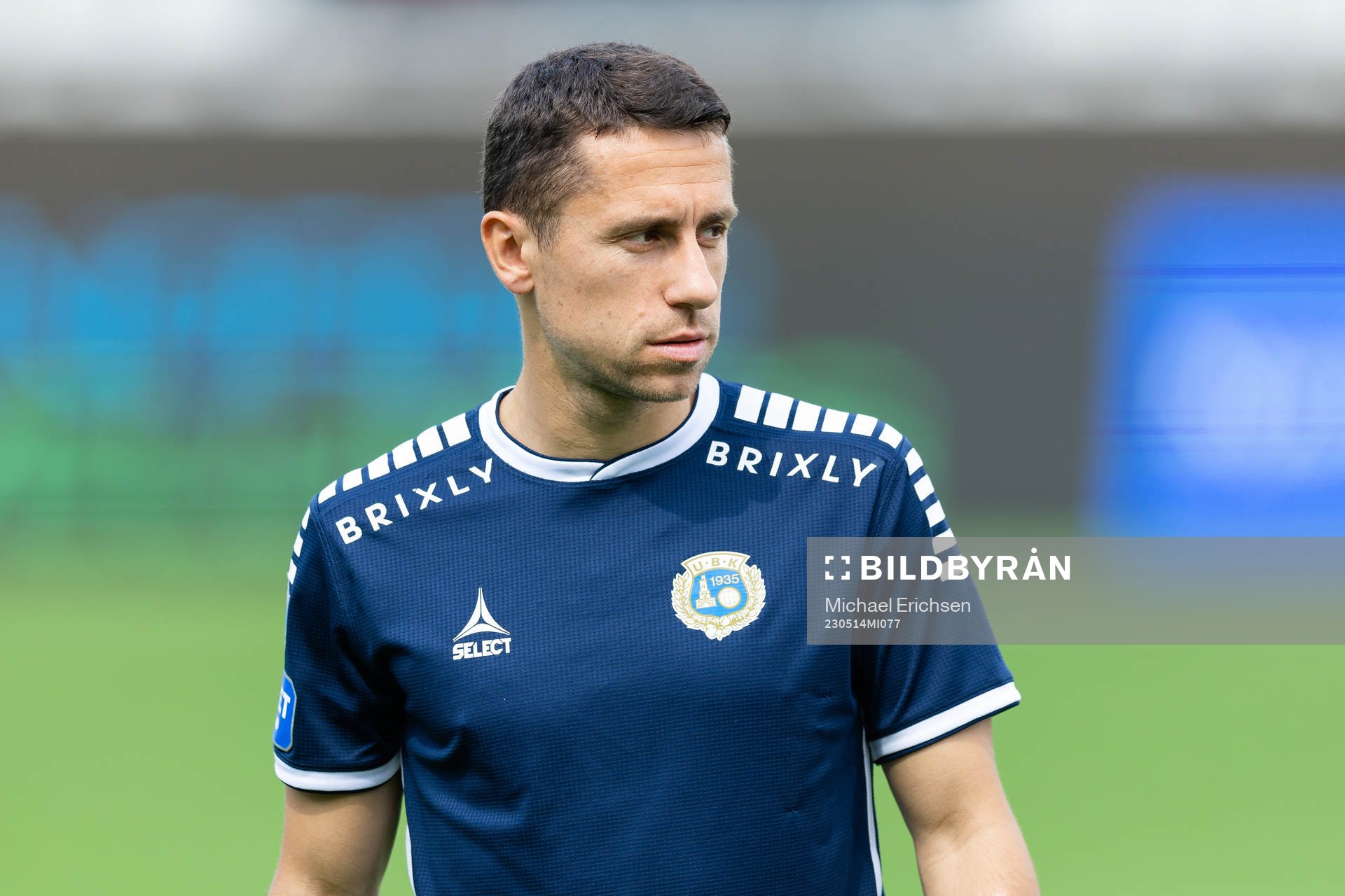 Utsiktens Predrag Randelovic på line up innan  fotbollsmatchen i Superettan mellan Utsikten och Brage den 14 maj 2023 i Göteborg. 