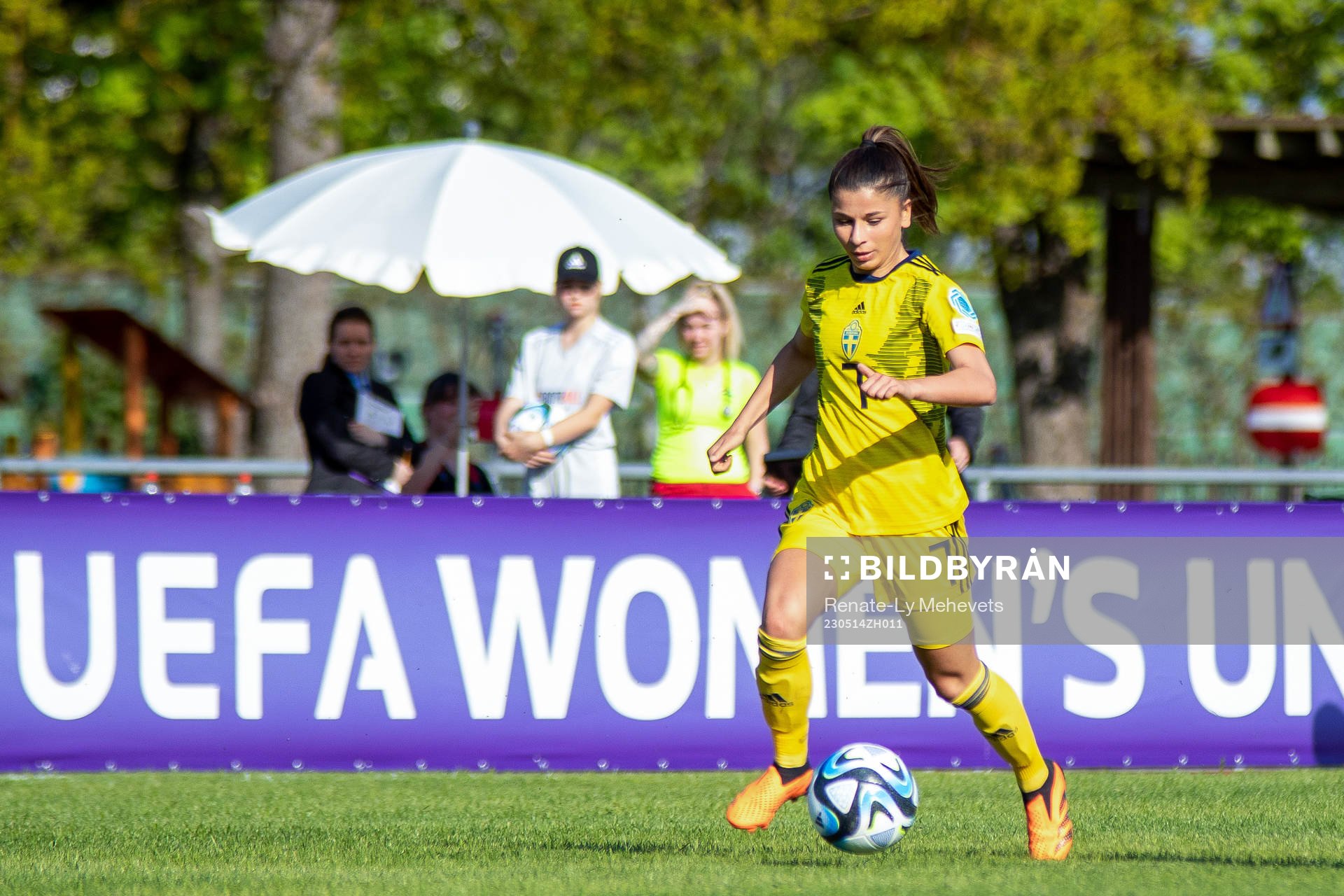 Mikaela Stojanovska of Sweden during the 2023 UEFA Women's Under-17 Championship match between Sweden and France on May 14, 2023 in Tartu.