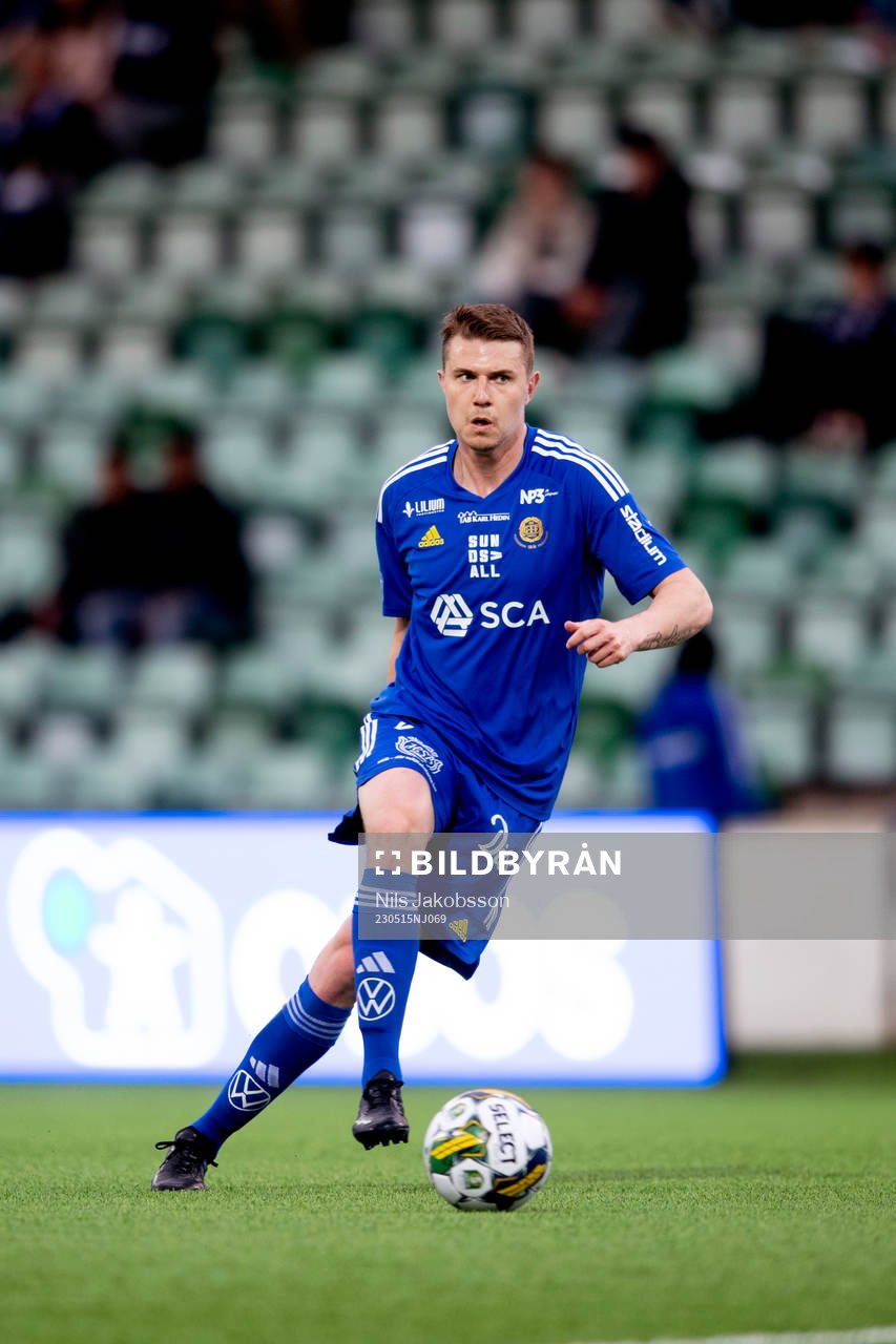 GIF Sundsvalls Fredrik Lundgren under fotbollsmatchen i Superettan mellan GIF Sundsvall och Helsingborg den 15 maj 2023 i Sundsvall.