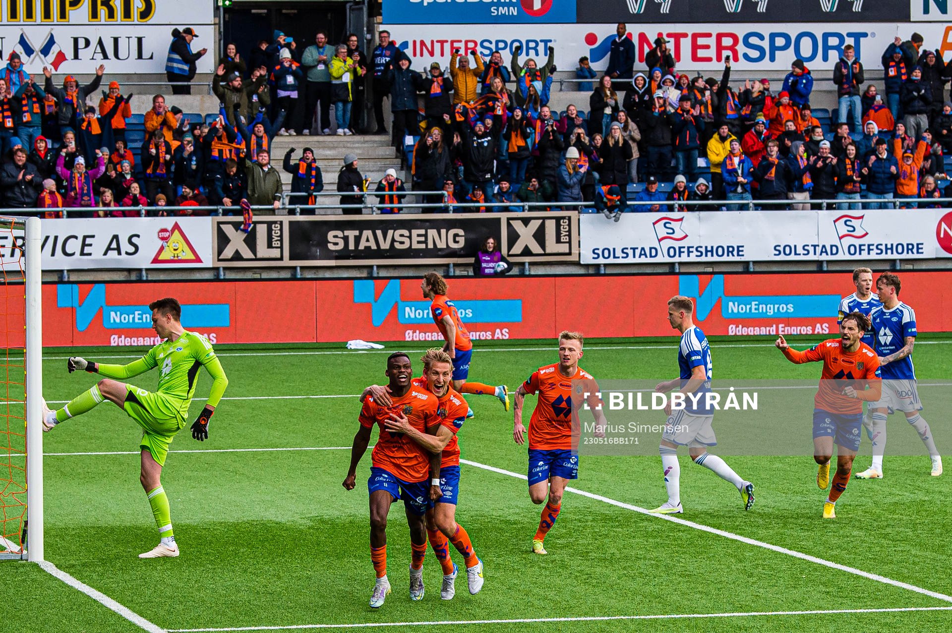 Ebiye Moses of Aalesund celebrates after scoring the 1-0 goal during the Eliteserien match between Aalesund and Molde on May 16, 2023 in Ålesund.