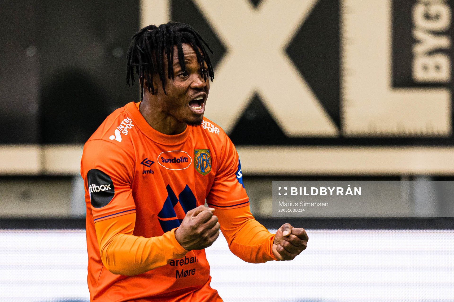 Isaac Atanga of Aalesund celebrates