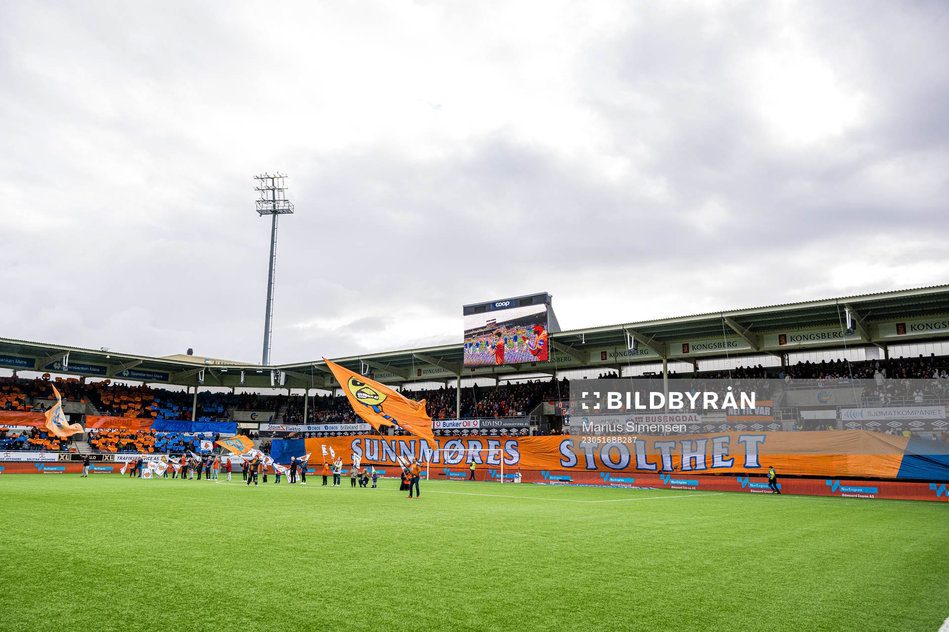 Spectators in the stands at Color Line Stadion ahead of the Eliteserien match between Aalesund and Molde on May 16, 2023 in Ålesund.