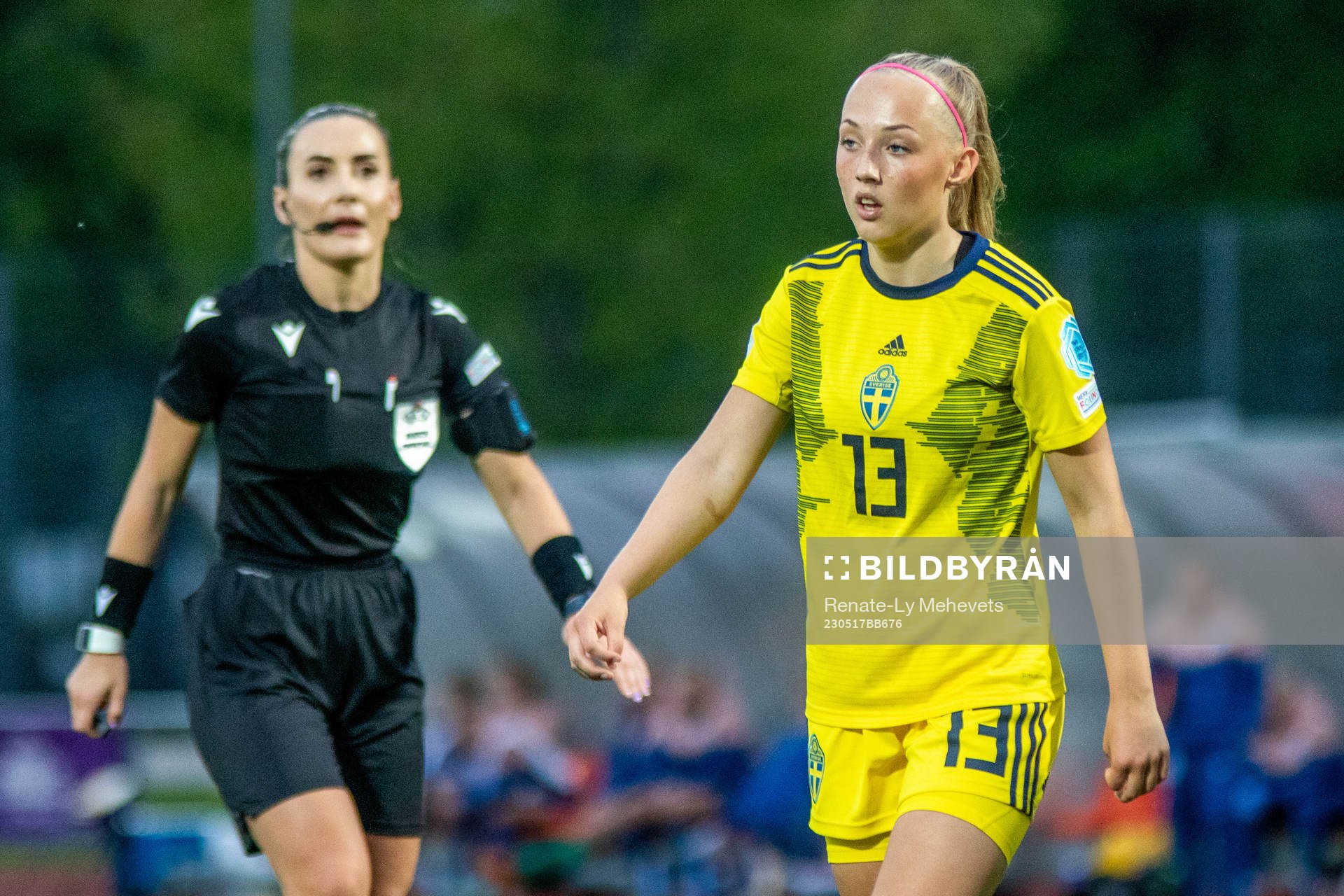 Saga Fredgren of Sweden during the 2023 UEFA Women's Under-17 Championship match between Sweden and England on May 17, 2023 in Tartu.