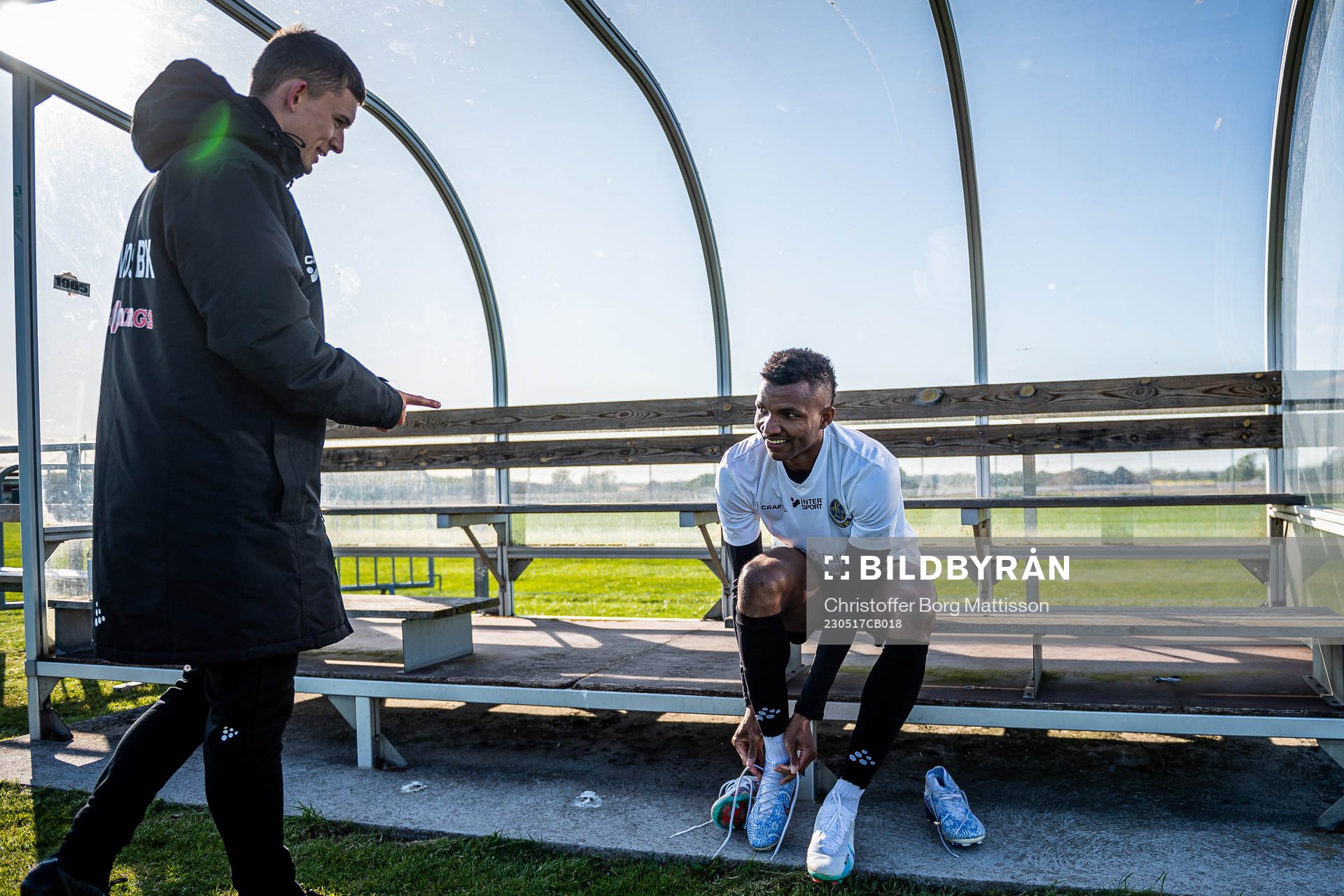 Lunds BKs Abdramane Djitteye under uppvärmningen inför fotbollsmatchen i Division 1 Södra mellan Torns IF och Lunds BK den 17 maj 2023 i Lund.