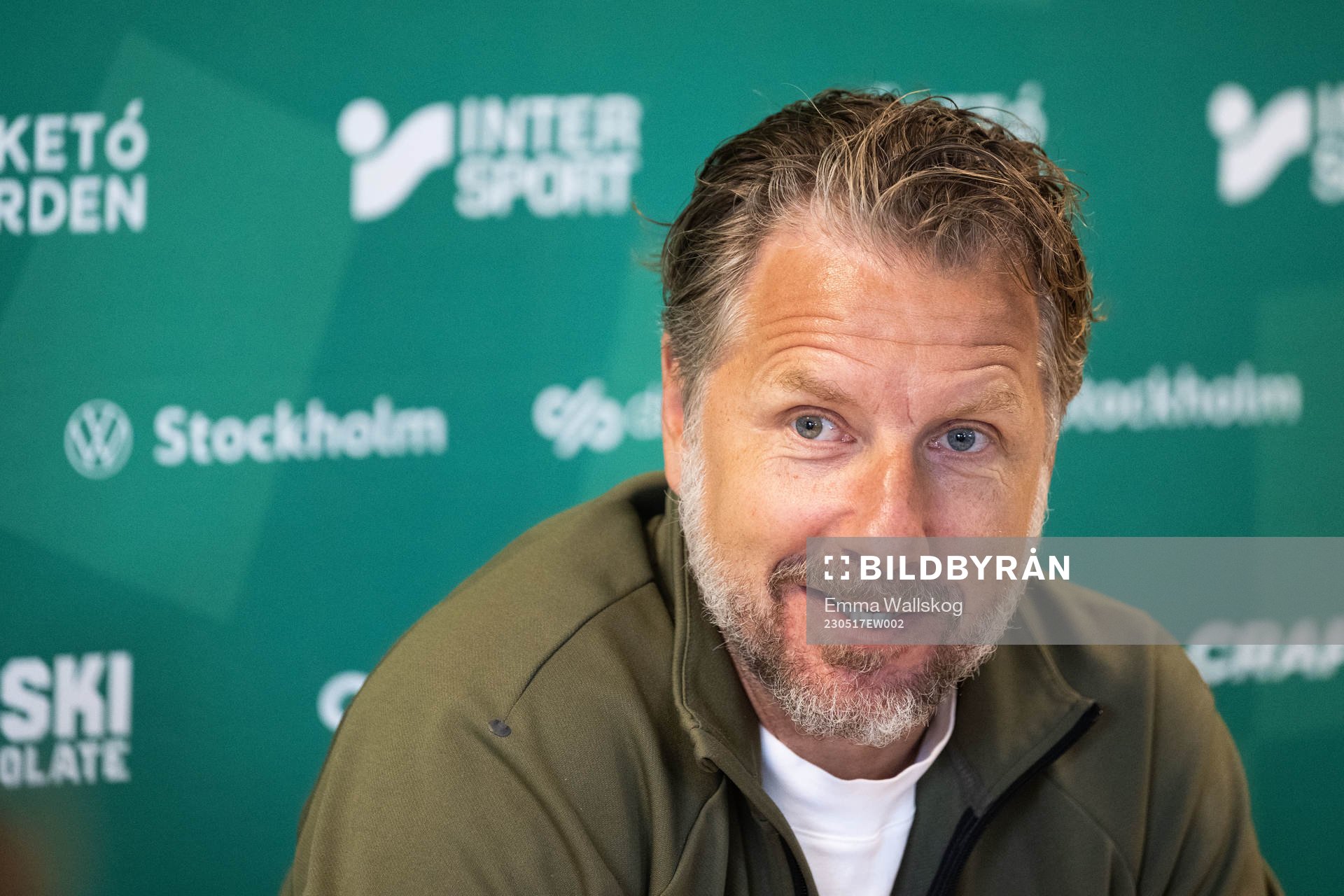 Jesper Jansson under en pressträff med Hammarby den 17 maj 2023 i Stockholm. 