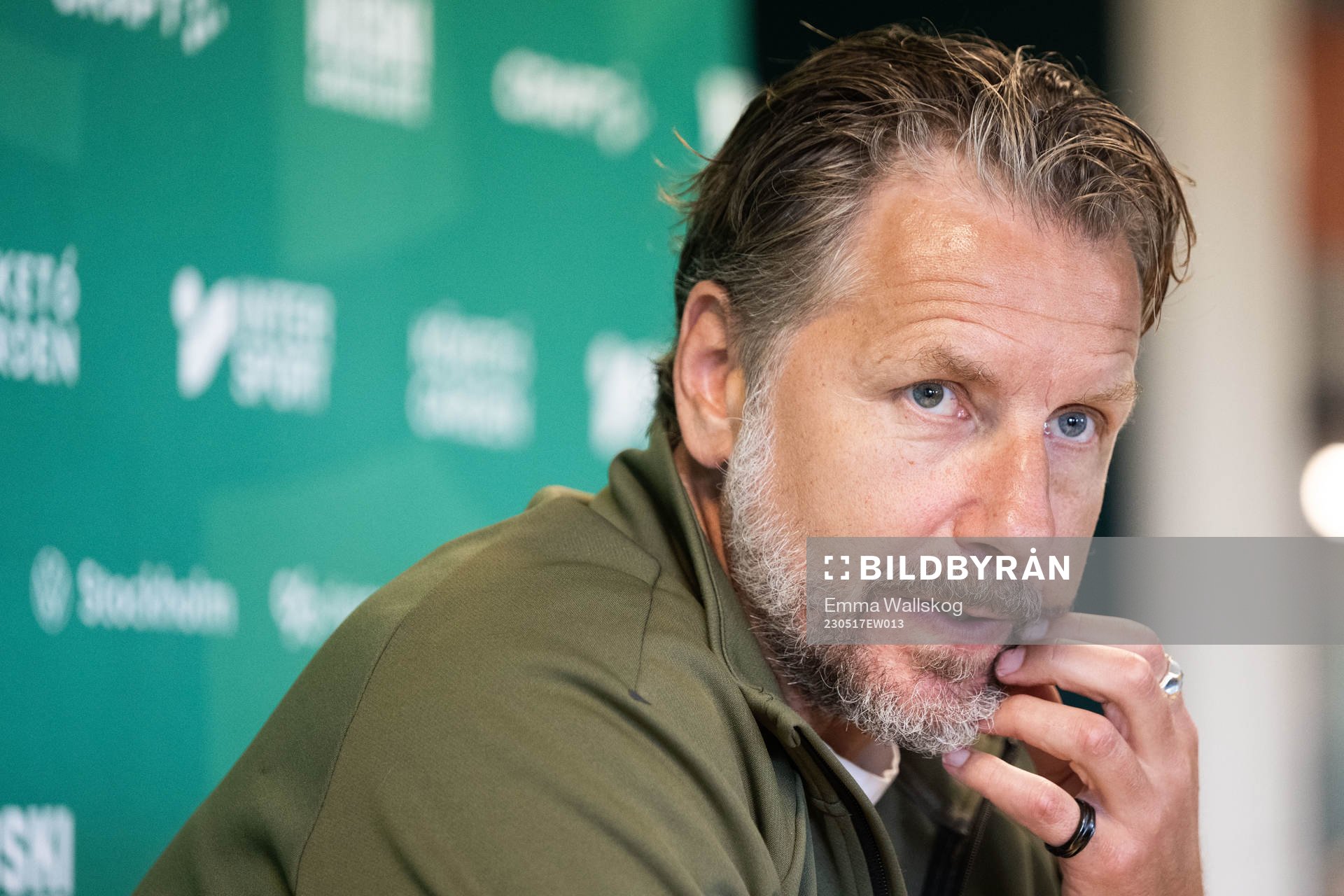 Jesper Jansson under en pressträff med Hammarby den 17 maj 2023 i Stockholm. 