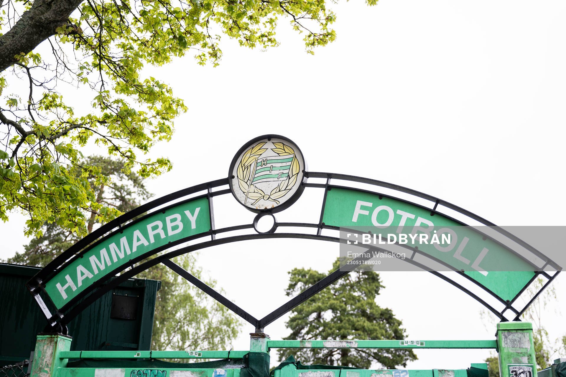 Exteriör av Årsta IP efter en pressträff med Hammarby den 17 maj 2023 i Stockholm. 

