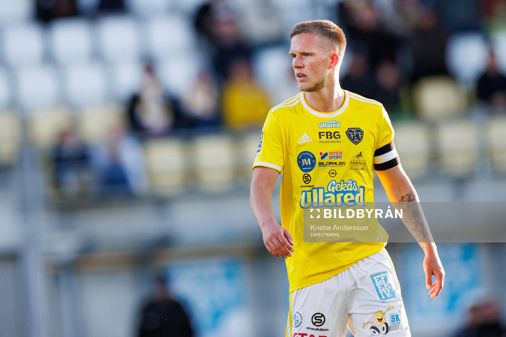Falkenbergs Tim Stålheden under fotbollsmatchen i Ettan södra mellan Falkenberg och Tvååker den 17 maj 2023 i Falkenberg. 