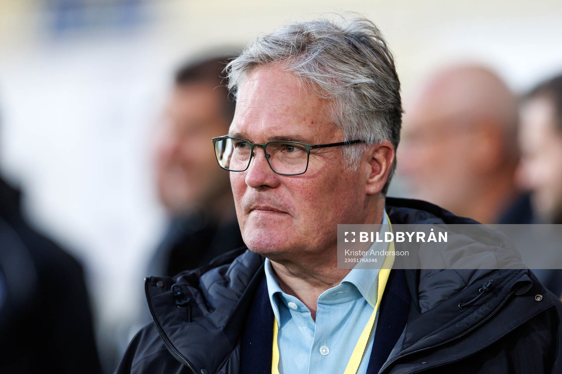 Falkenbergs ordförande Patrik Hanell under fotbollsmatchen i Ettan södra mellan Falkenberg och Tvååker den 17 maj 2023 i Falkenberg.