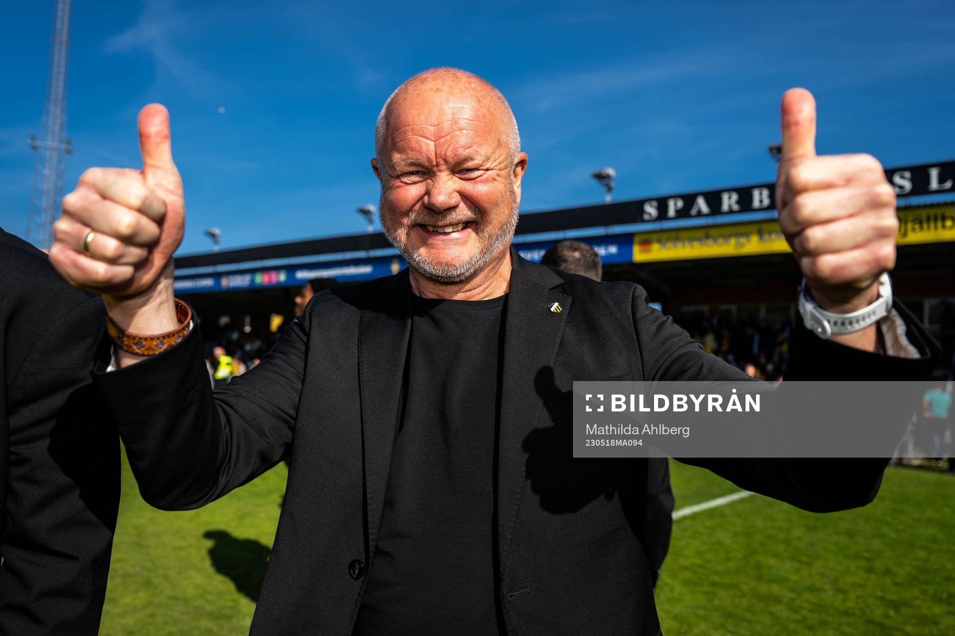Häckens tränare Per-Mathias Høgmo jublar efter finalen i Svenska Cupen mellan Mjällby och Häcken den 18 maj 2023 i Hällevik. 
