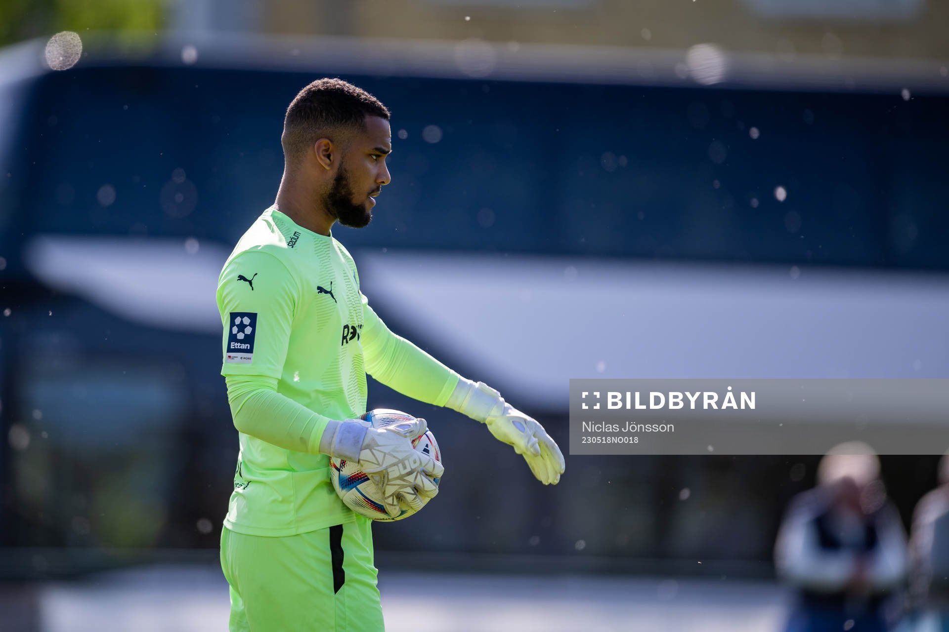 Eskilsminne IFs Lamin Sarr under fotbollsmatchen i Division 1 Södra mellan Eskilsminne och Åtvidaberg den 18 maj 2023 i Helsingborg.