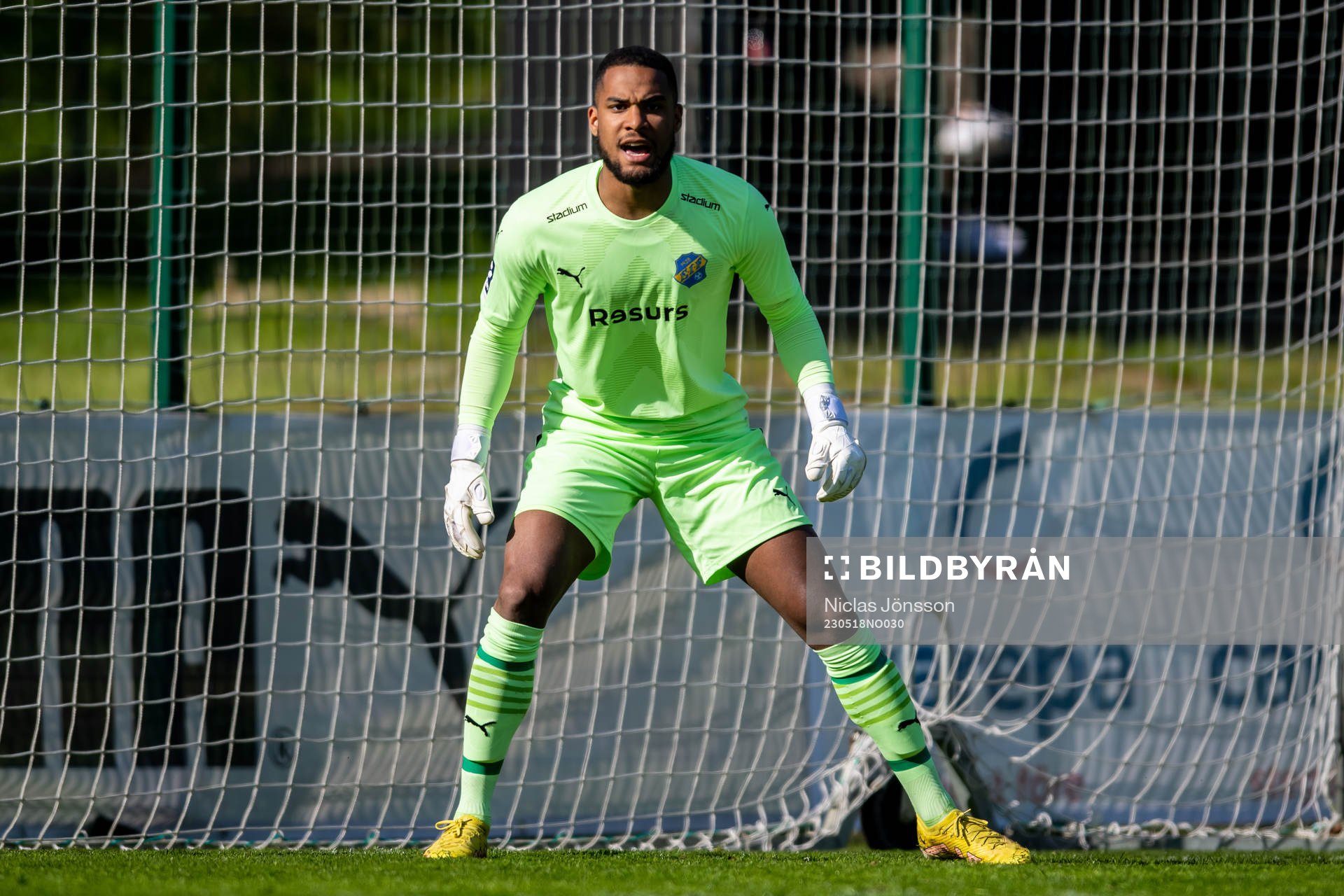 Eskilsminne IFs Lamin Sarr under fotbollsmatchen i Division 1 Södra mellan Eskilsminne och Åtvidaberg den 18 maj 2023 i Helsingborg.