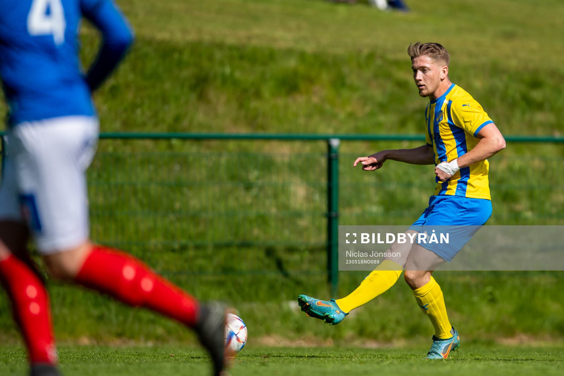 Eskilsminne IFs Danijal Omanovic under fotbollsmatchen i Division 1 Södra mellan Eskilsminne och Åtvidaberg den 18 maj 2023 i Helsingborg.
