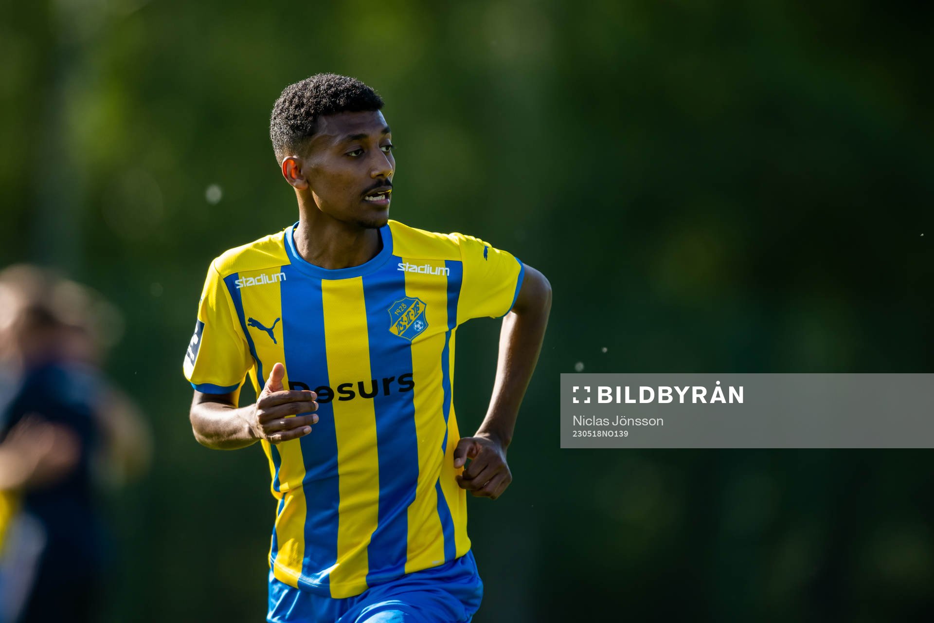 Eskilsminne IFs Josef Getachew efter fotbollsmatchen i Division 1 Södra mellan Eskilsminne och Åtvidaberg den 18 maj 2023 i Helsingborg.