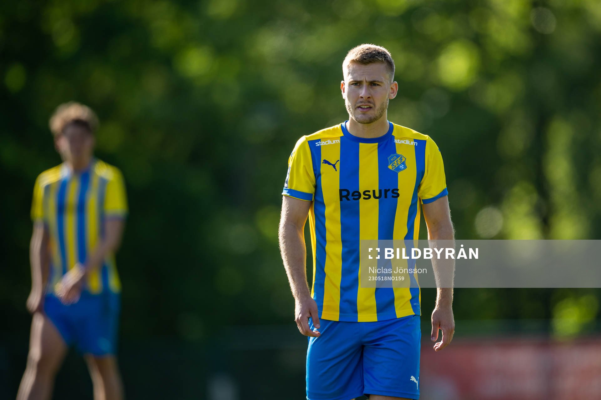 Eskilsminne IFs Dragos Daniel Farcas Lohan under fotbollsmatchen i Division 1 Södra mellan Eskilsminne och Åtvidaberg den 18 maj 2023 i Helsingborg.