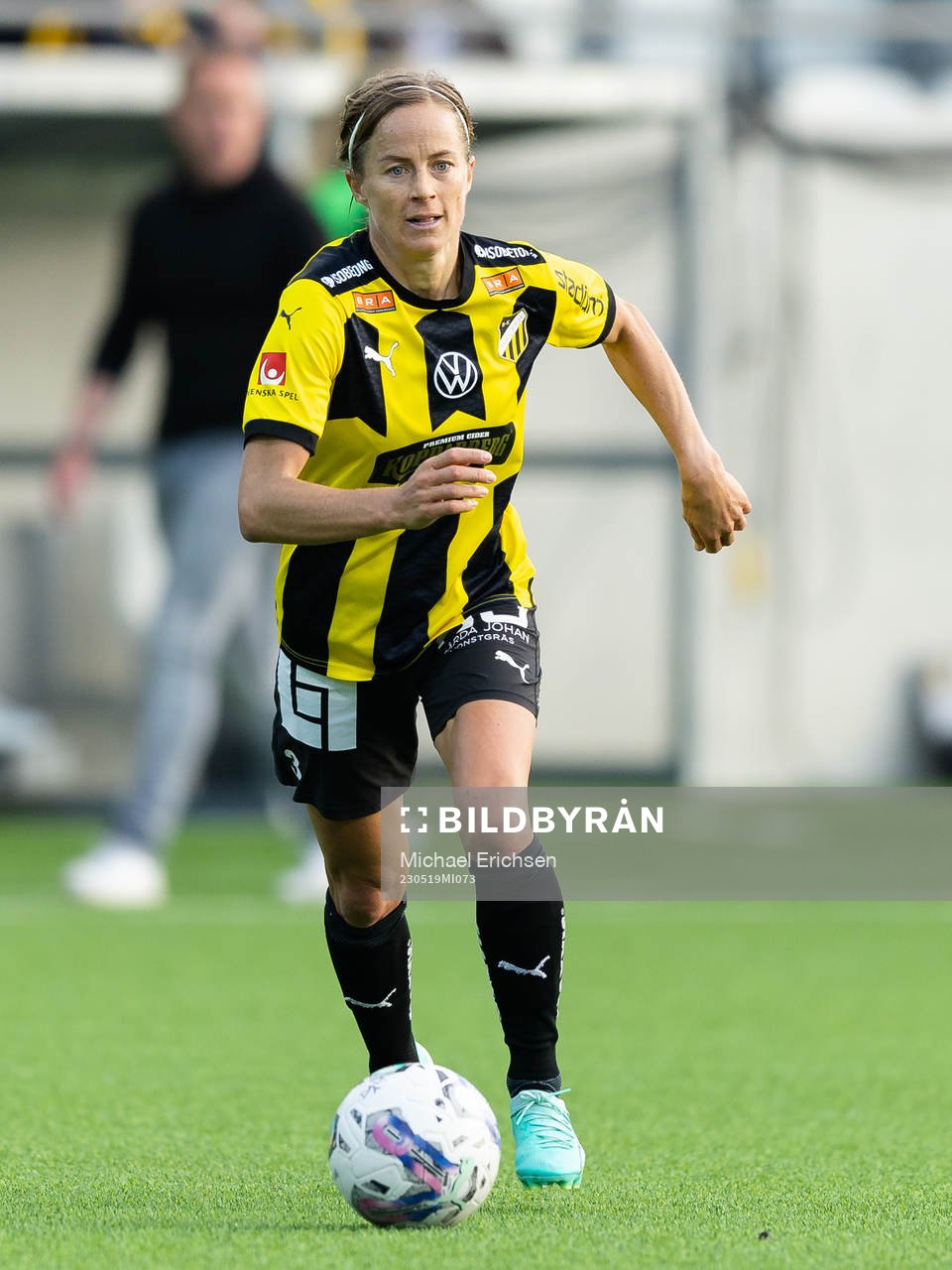 Häckens Aivi Luik under fotbollsmatchen i Damallsvenskan mellan Häcken och Linköping den 19 maj 2023 i Göteborg. 