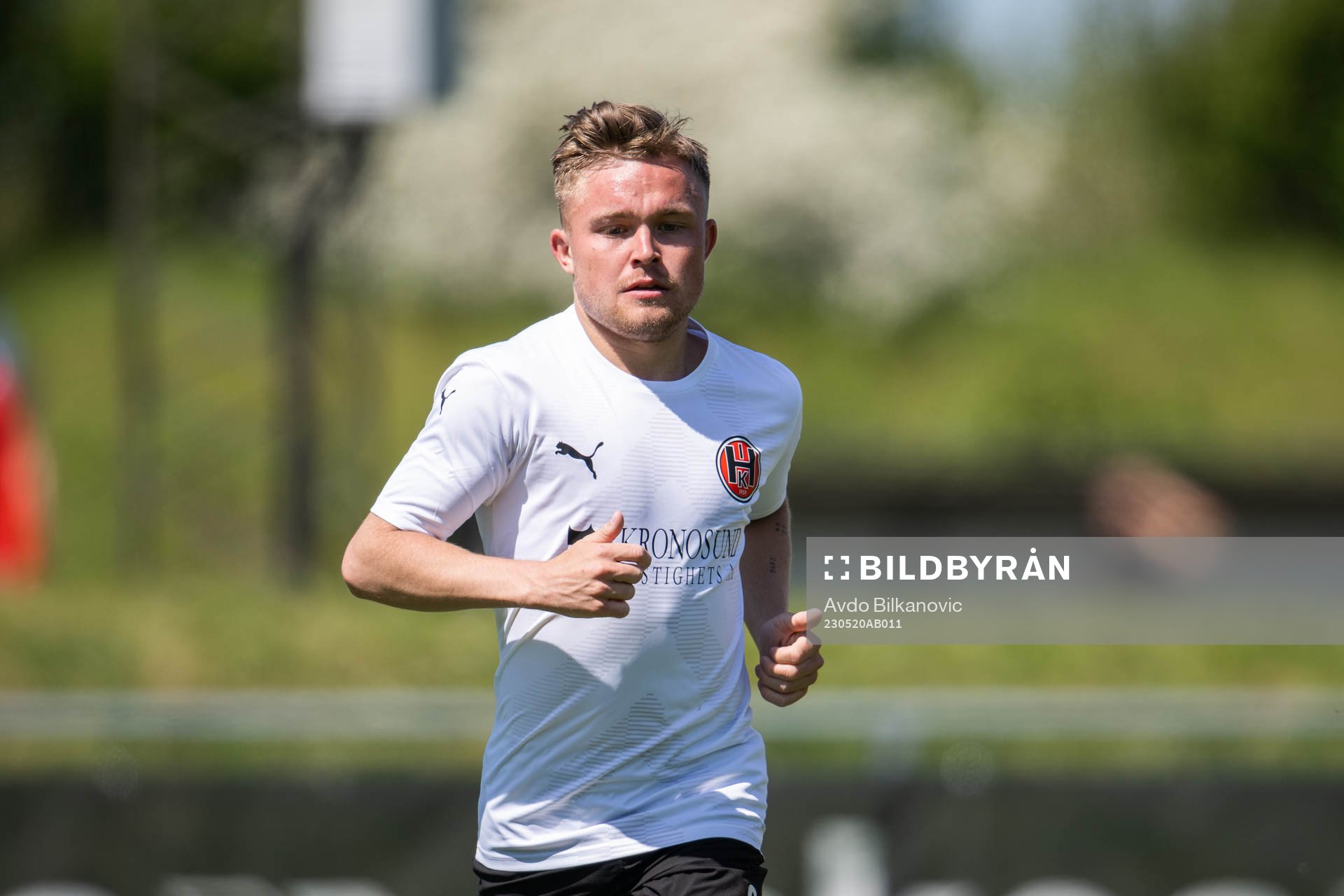 Hittarp IKs Olle Heideman under fotbollsmatchen i Division 2 Västra mellan Hittarp IK och Nässjö FF den 20 maj 2023 i Hittarp.