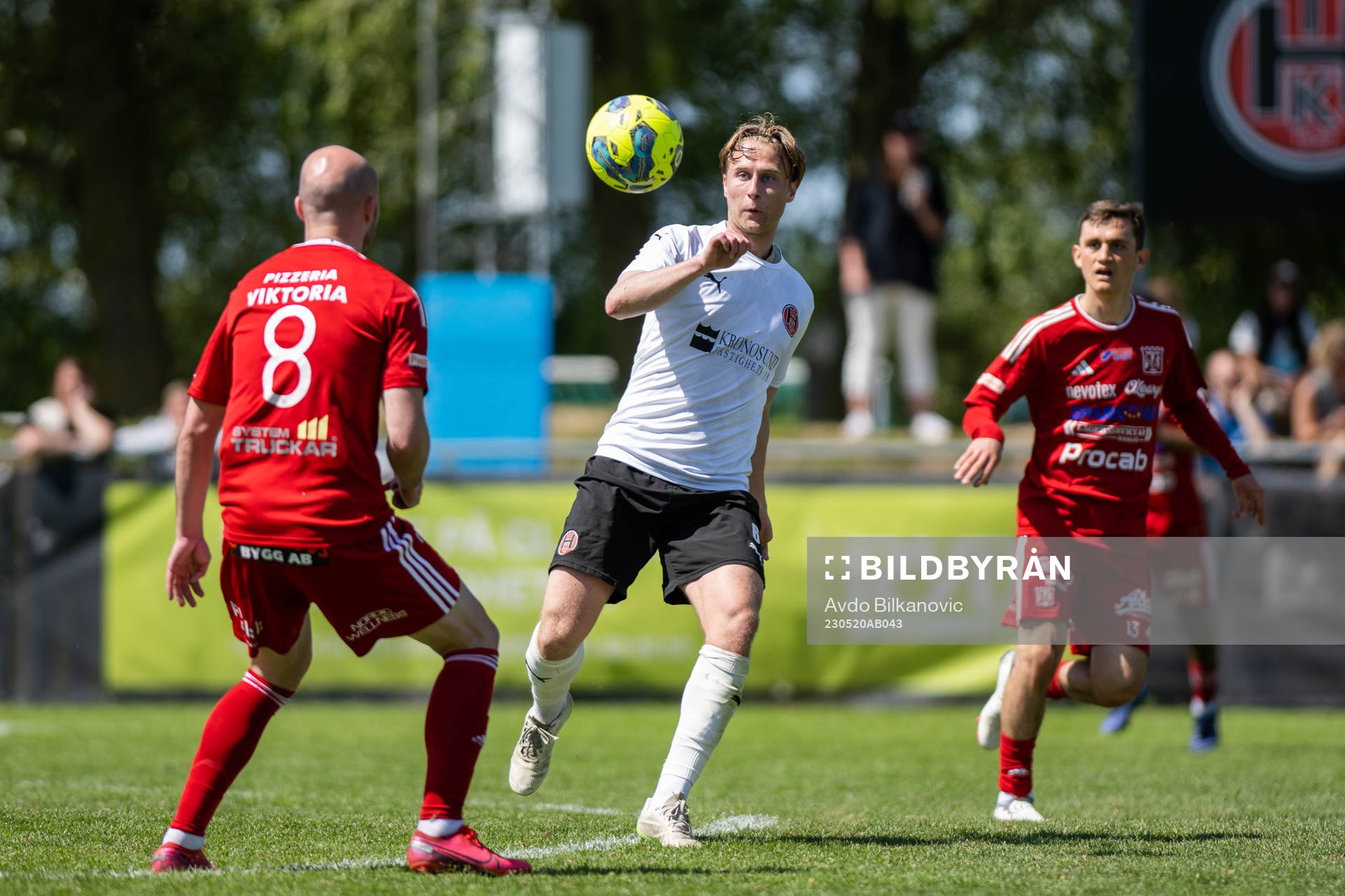Hittarp IKs William Fredland under fotbollsmatchen i Division 2 Västra mellan Hittarp IK och Nässjö FF den 20 maj 2023 i Hittarp.