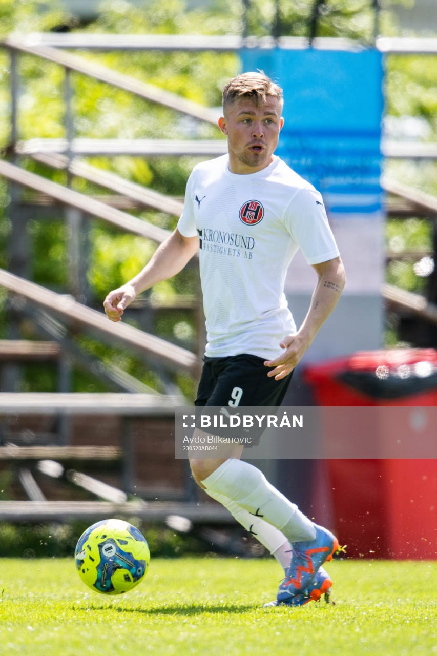 Hittarp IKs Olle Heideman under fotbollsmatchen i Division 2 Västra mellan Hittarp IK och Nässjö FF den 20 maj 2023 i Hittarp.