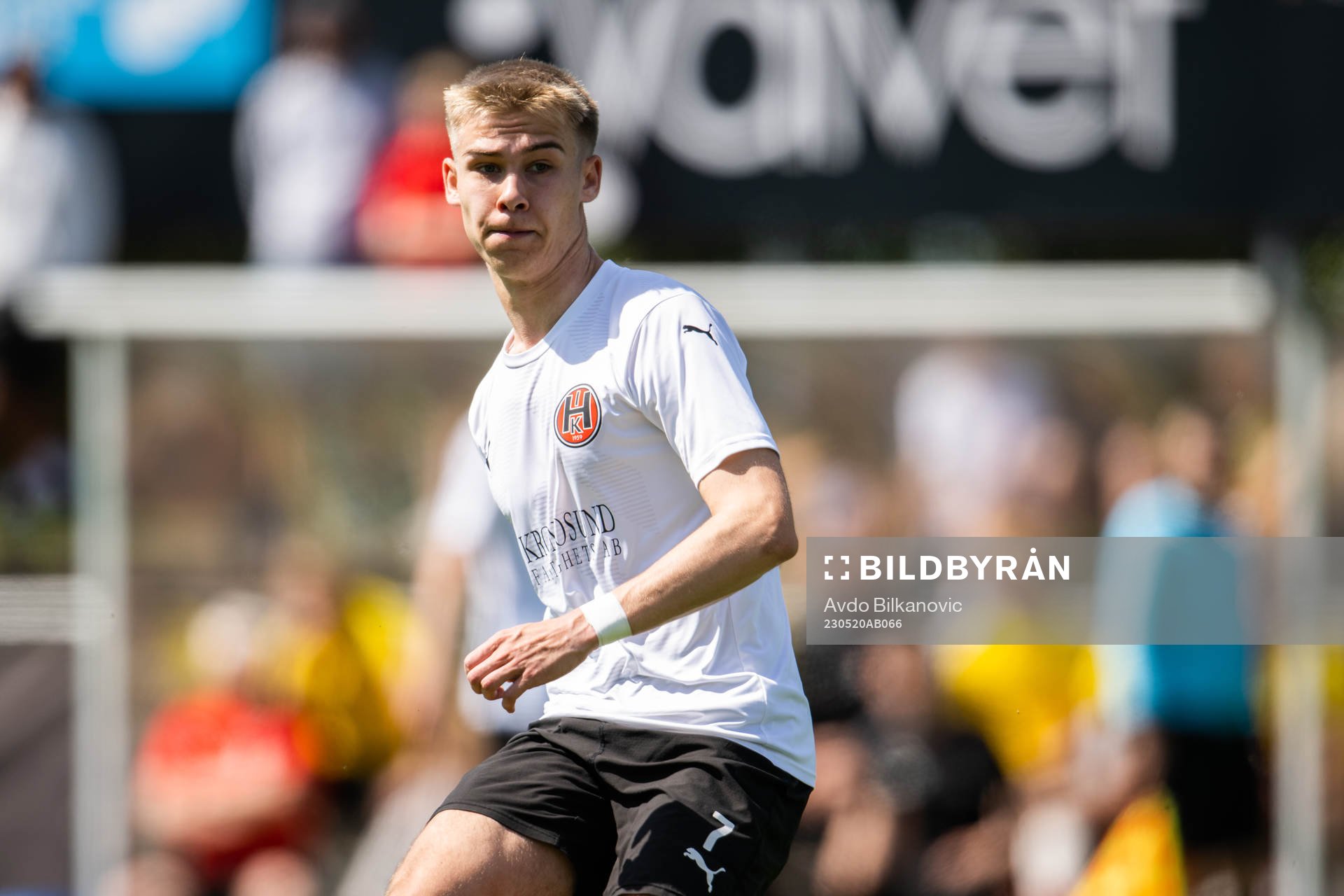 Hittarp IKs Oliver Rosendahl under fotbollsmatchen i Division 2 Västra mellan Hittarp IK och Nässjö FF den 20 maj 2023 i Hittarp.