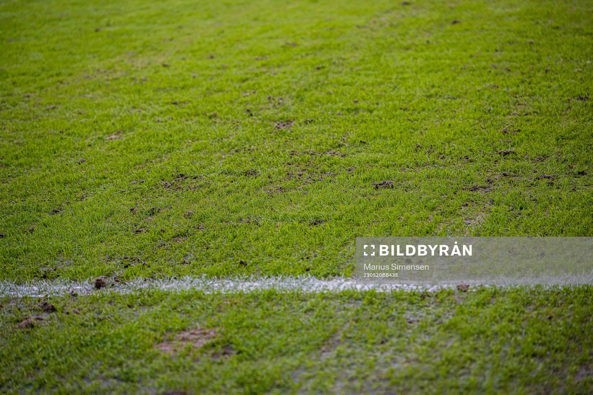 Quality of the grass at Ullevaal Stadion ahead of the cup final between Brann and Lillestrøm on May 20, 2023 in Oslo.