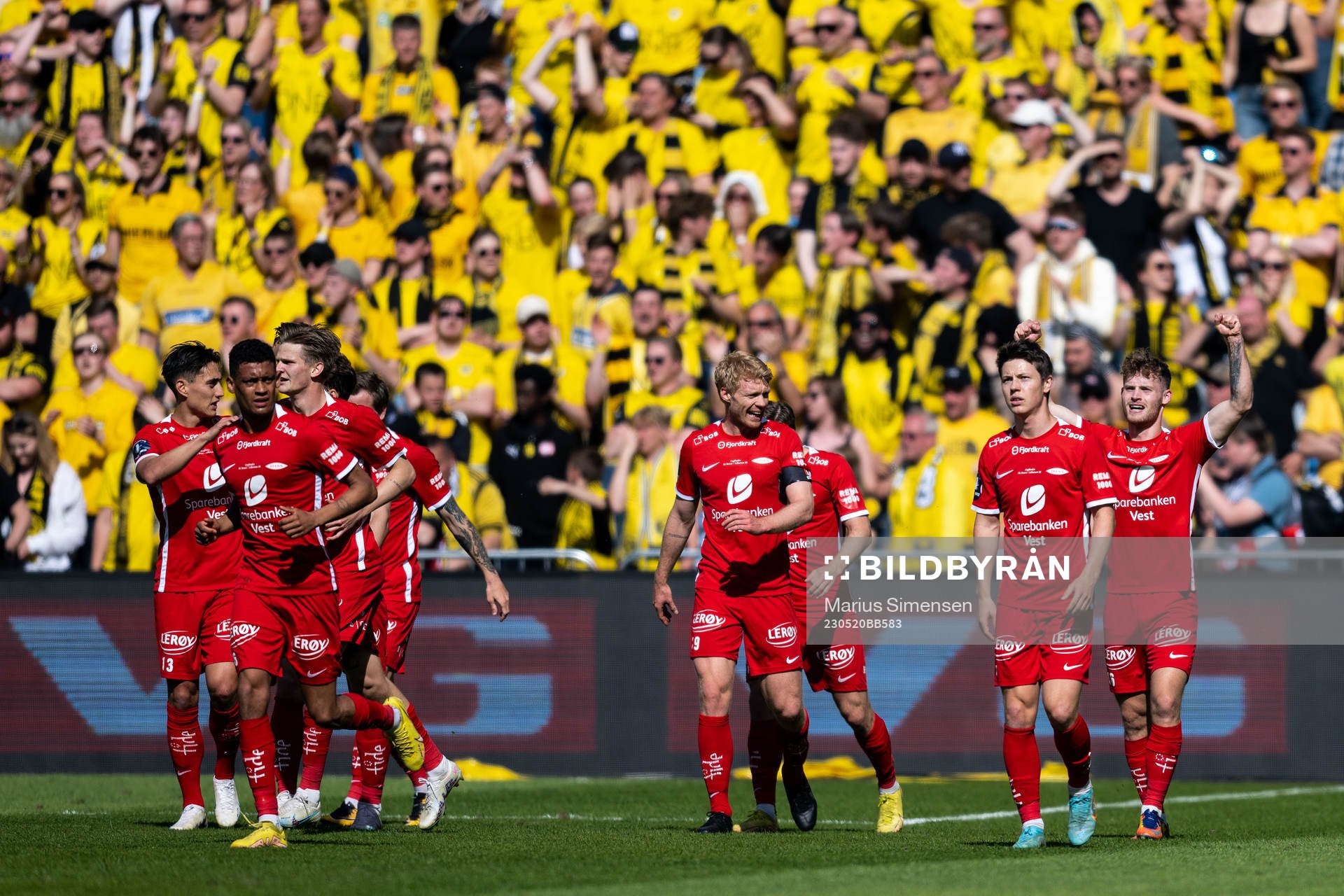 Ole Didrik Blomberg of Brann celebrates scoring 1-0