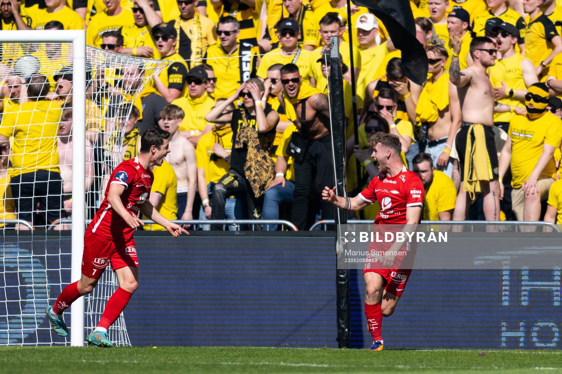 Ole Didrik Blomberg of Brann celebrates scoring 1-0