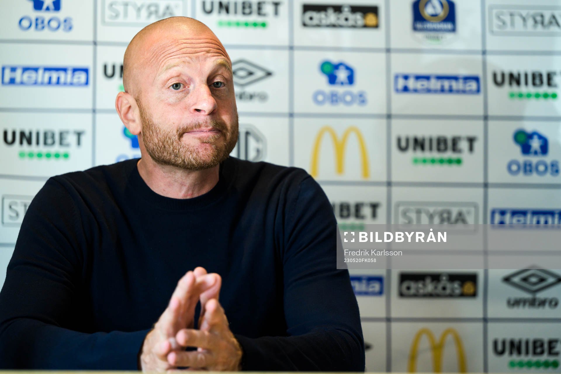 AIKs tränare Andreas Brännström under presskonferensen efter fotbollsmatchen i Allsvenskan mellan Degerfors och AIK den 20 maj 2023 i Degerfors.