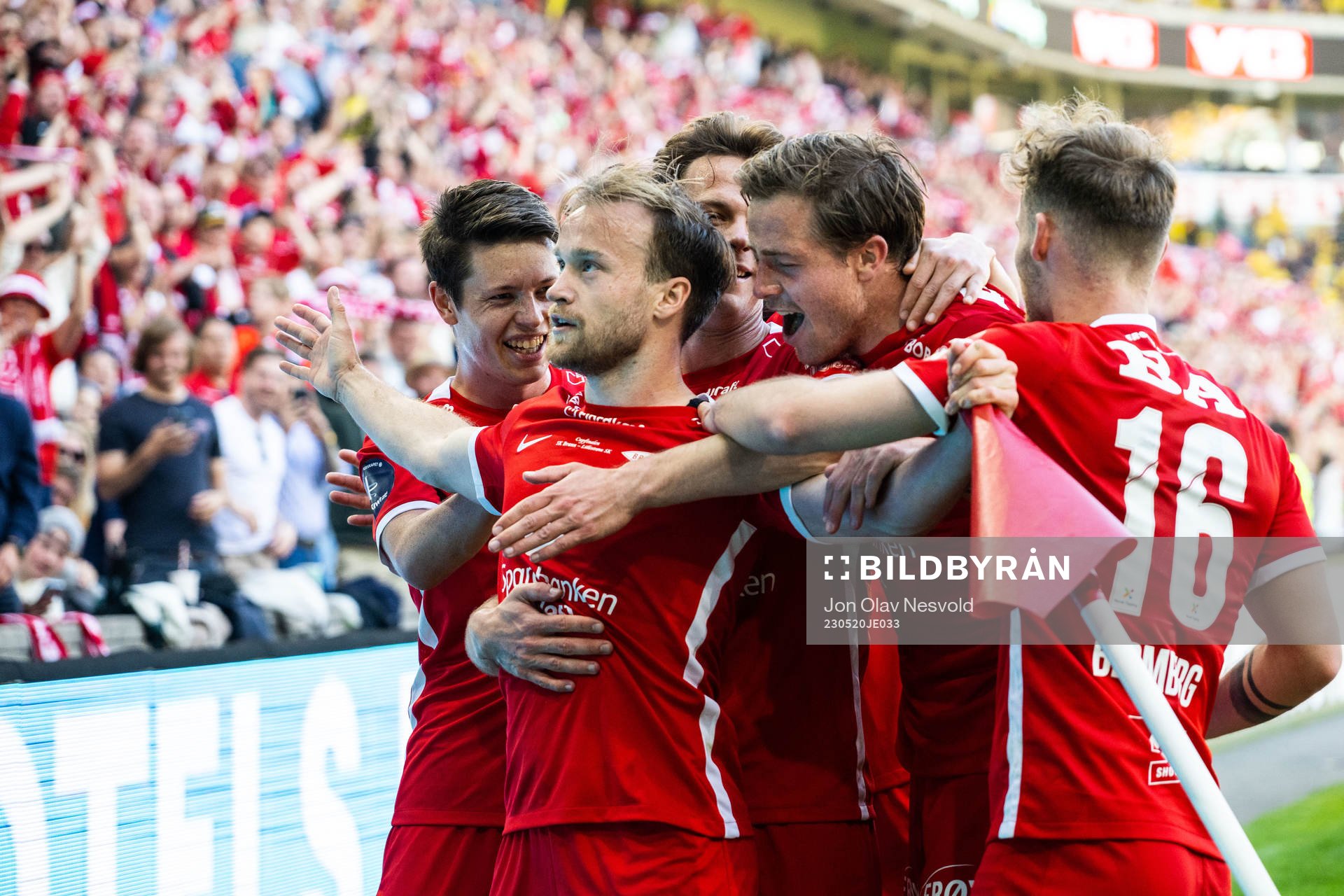 Bård Finne of Brann celebrates scoring 2-0 with teammates