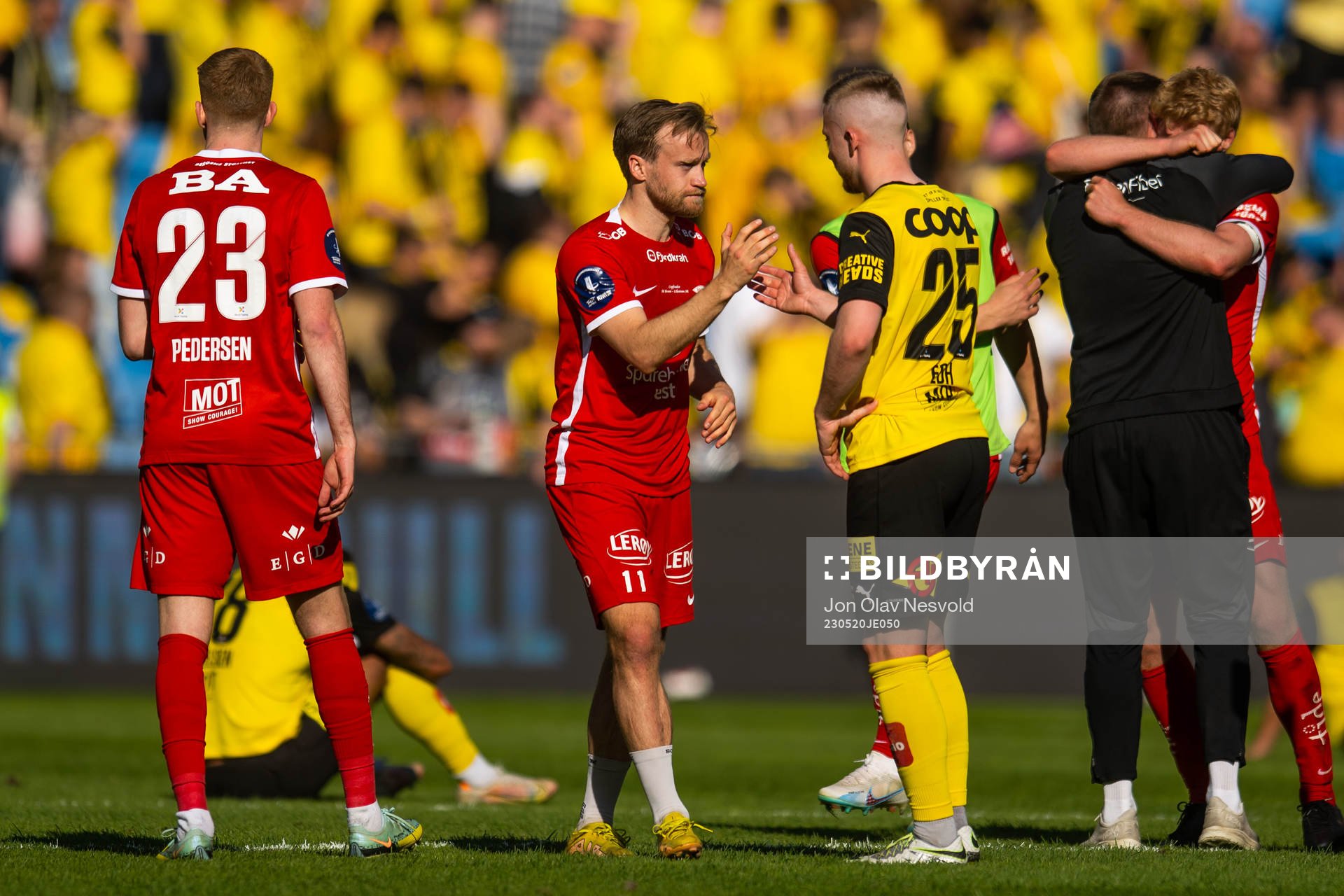 Bård Finne of Brann and Eskil Edh of Lillestrøm  after the cup final between Brann and Lillestrøm on May 20, 2023 in Oslo. 