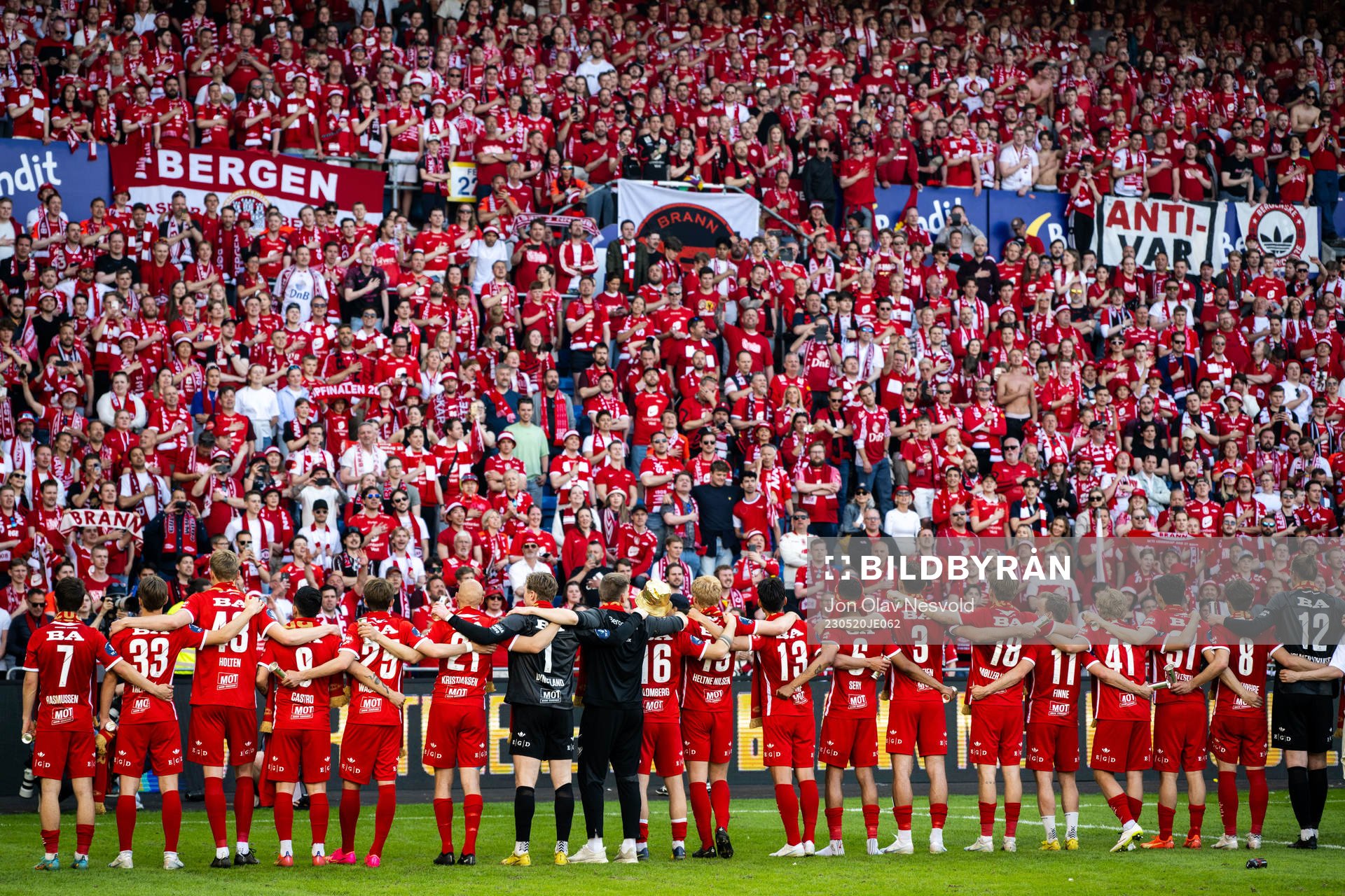 Players and staff of Brann celebrate