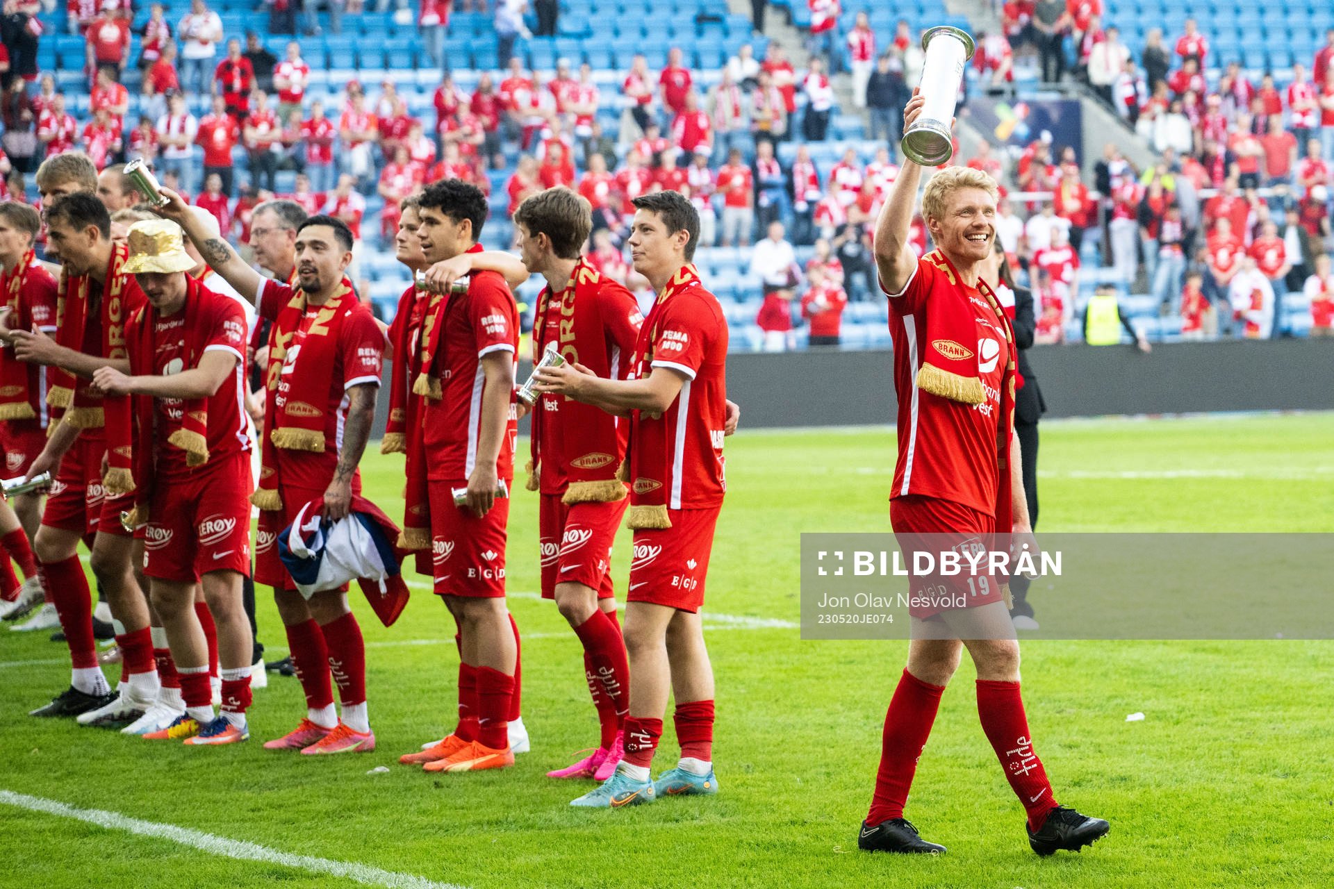 Sivert Heltne Nilsen of Brann celebrates with trophy