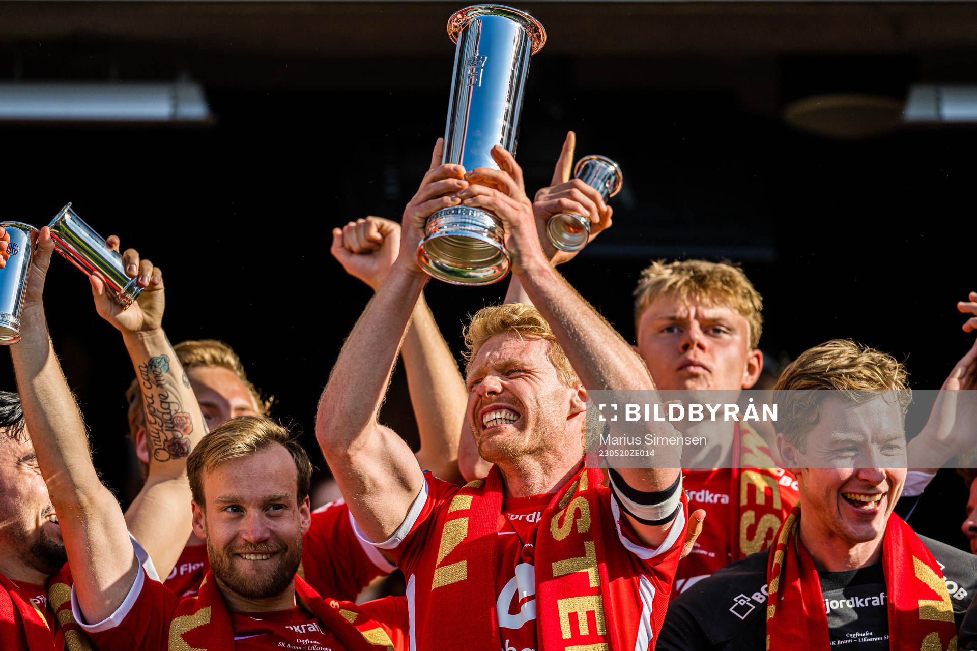 Sivert Heltne Nilsen of Brann celebrates with the trophy