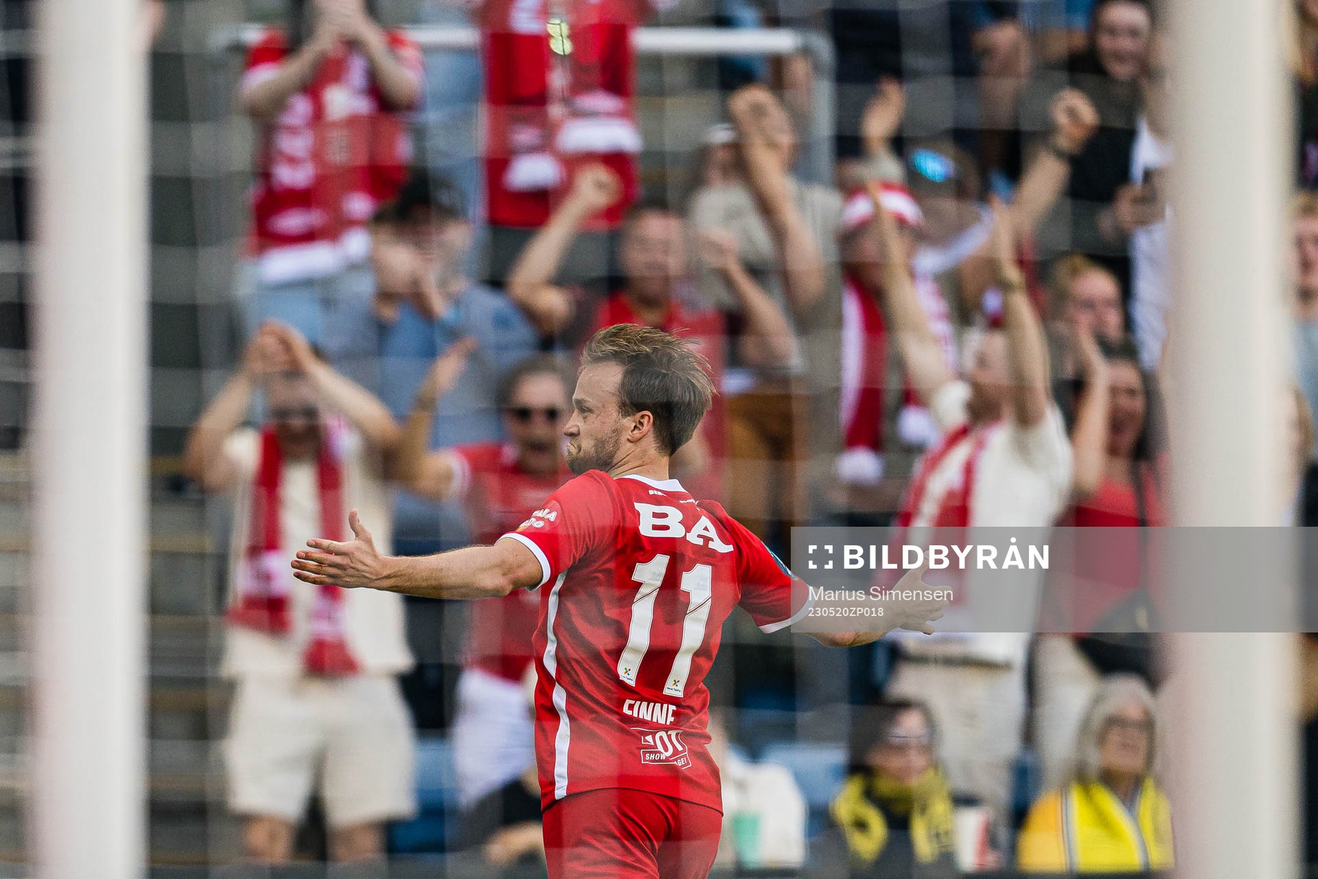 Bård Finne of Brann celebrates after scoring the 2-0 goal during the cup final between Brann and Lillestrøm on May 20, 2023 in Oslo.