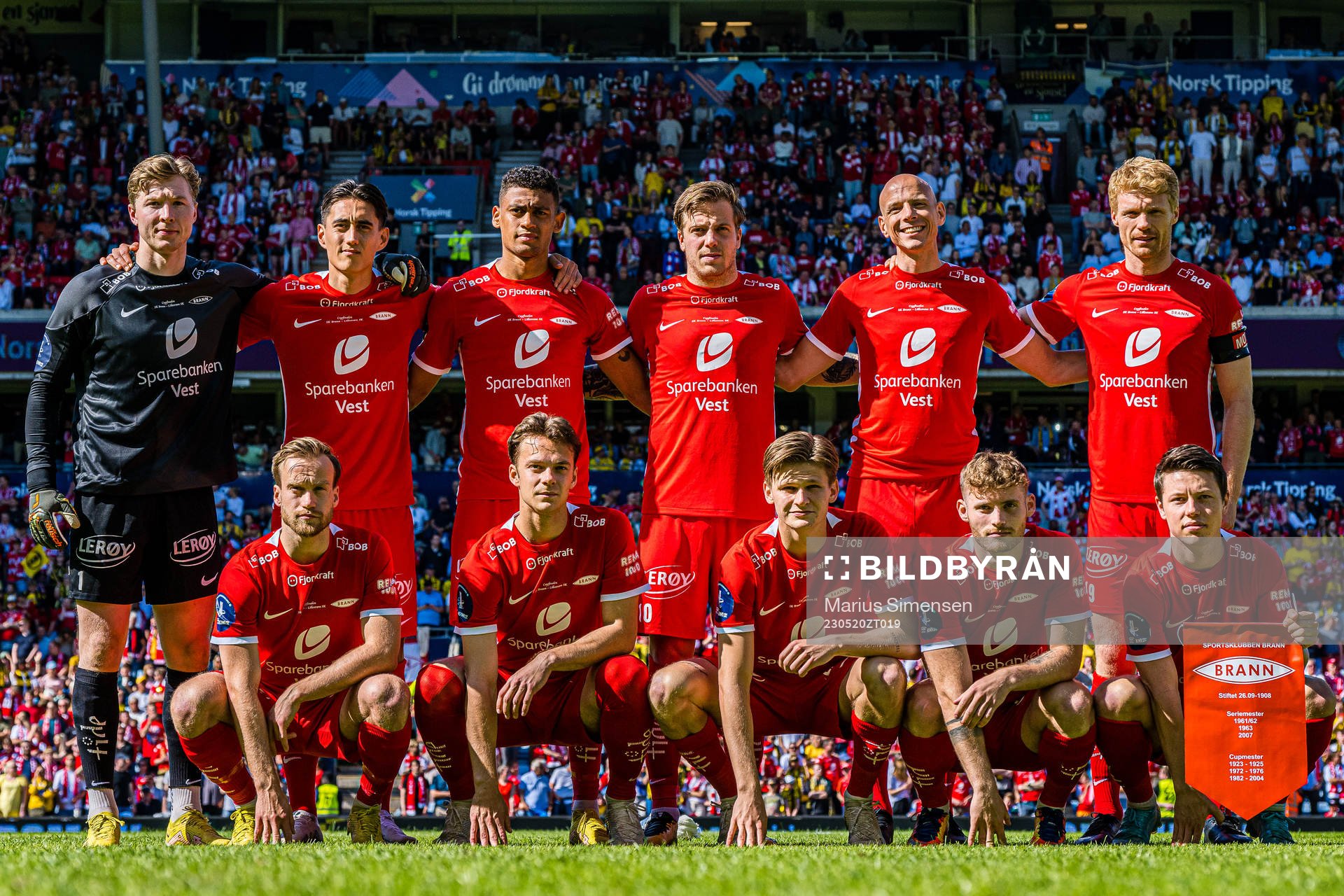 The starting eleven of Brann, from the top left; Mathias
