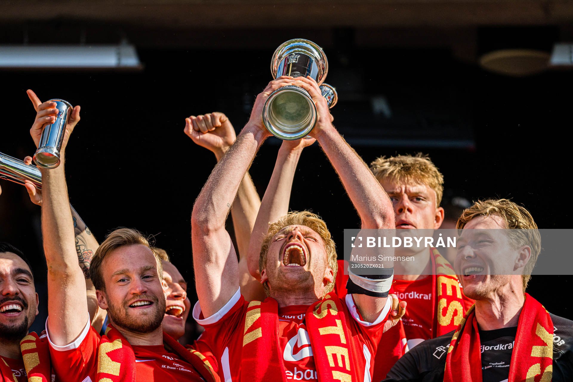 Sivert Heltne Nilsen of Brann celebrates with the trophy