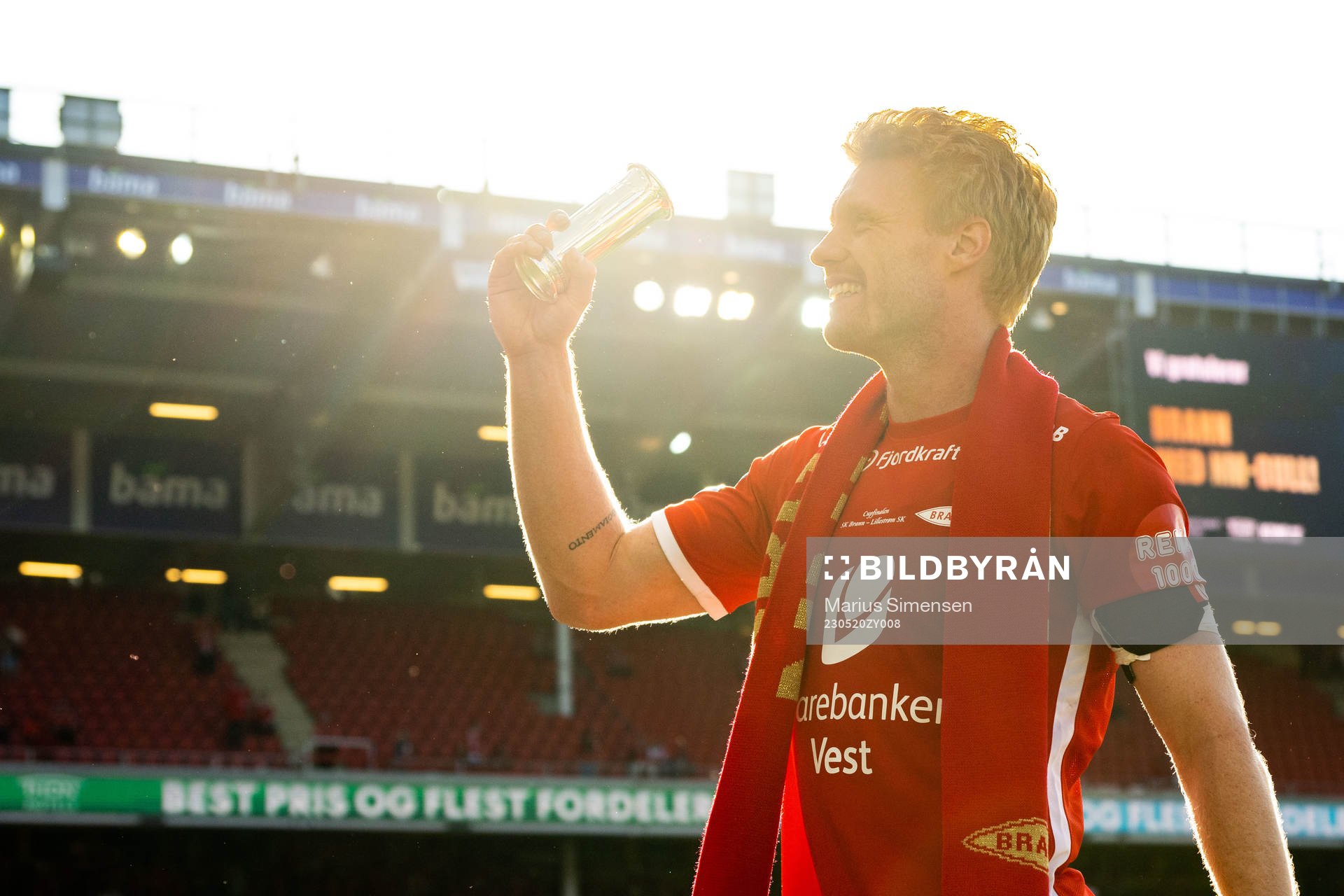  Sivert Heltne Nilsen of Brann celebrates after the cup final between Brann and Lillestrøm on May 20, 2023 in Oslo. 